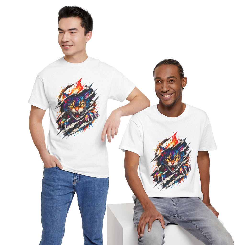 Colorful Angry Cat Rip Through Graphic Tee | Neon Cat T-Shirt | Unisex Streetwear Shirt | Fierce Cat Art | Gift for Cat Lovers