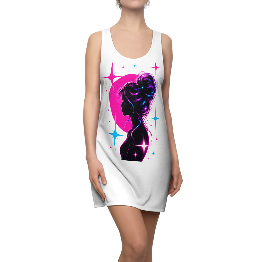 Racerback Dress — Neon Space Girl Silhouette Dress