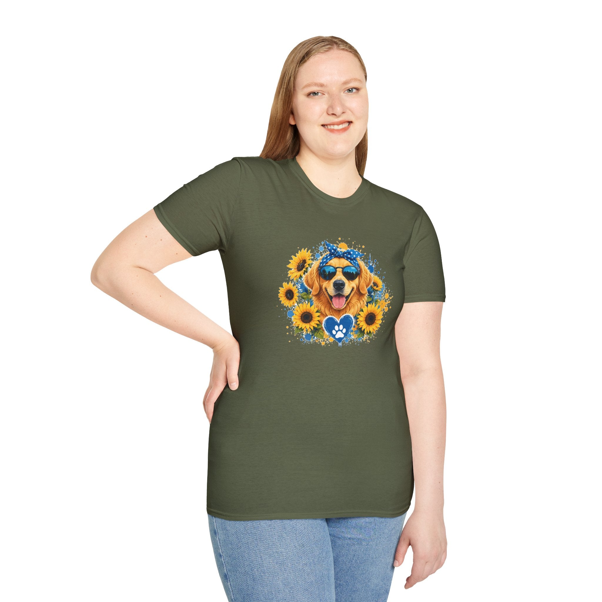 Golden Retriever Sunflower T-Shirt | Cute Dog Lover Shirt | Happy Puppy Graphic Tee | Floral Dog Mom Gift | Summer Unisex Tee