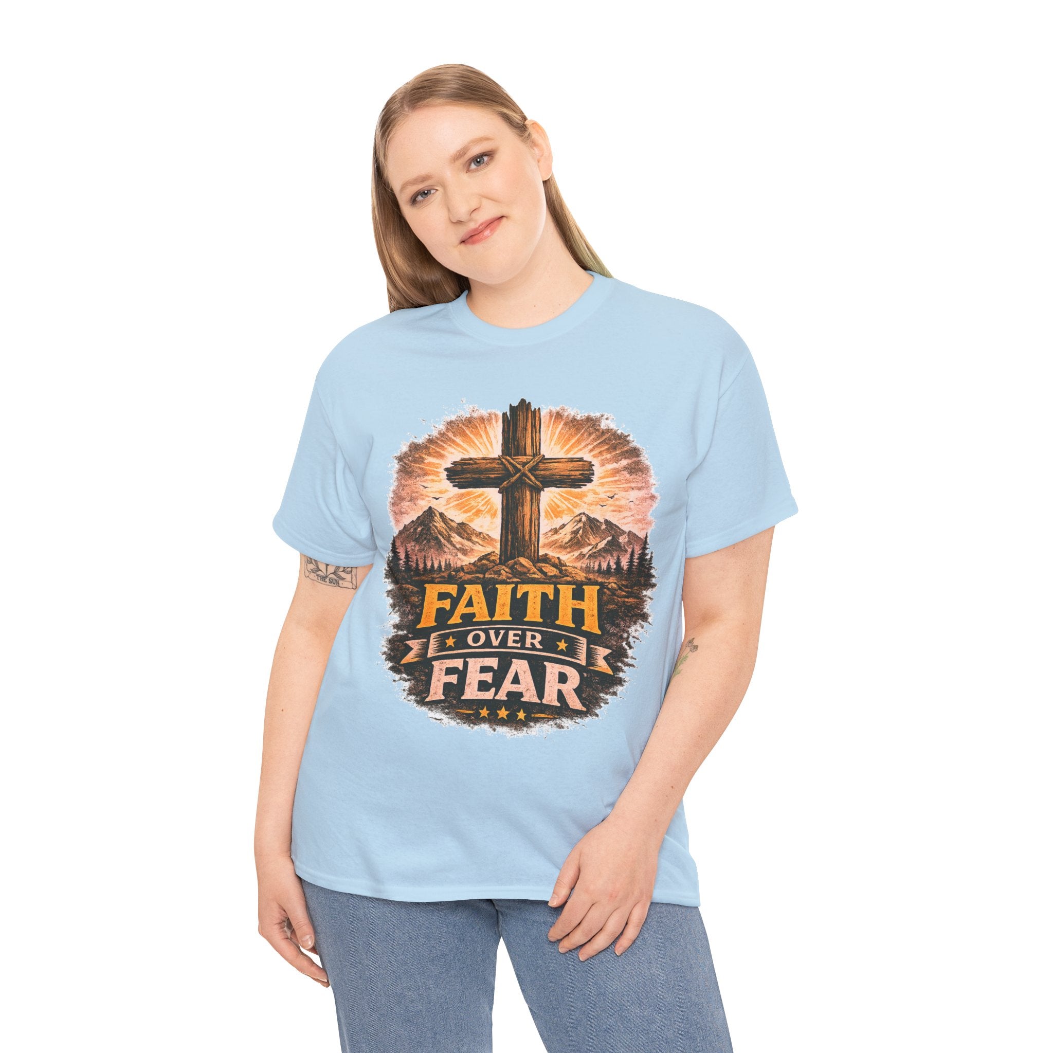 Faith Over Fear T-Shirt | Christian Cross Shirt | Religious Graphic Tee | Bible Verse Gift | Men's Faith Shirt