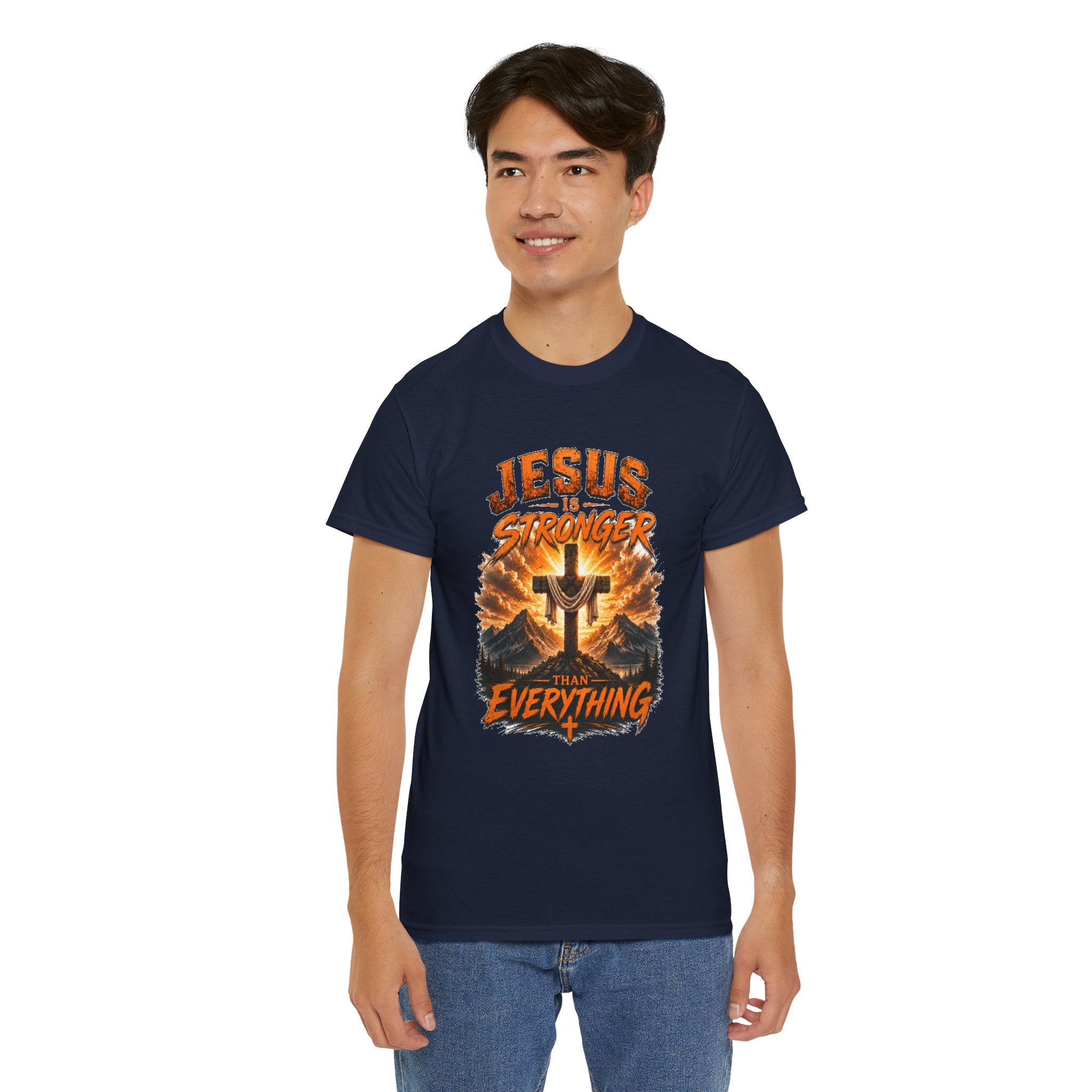 Jesus Is Stronger Than Everything Christian T-Shirt | Faith Cross Graphic Tee | Religious Unisex Shirt | Christian Gift