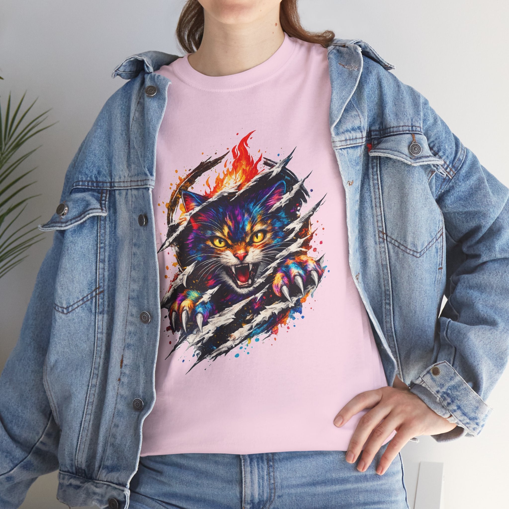 Colorful Angry Cat Rip Through Graphic Tee | Neon Cat T-Shirt | Unisex Streetwear Shirt | Fierce Cat Art | Gift for Cat Lovers