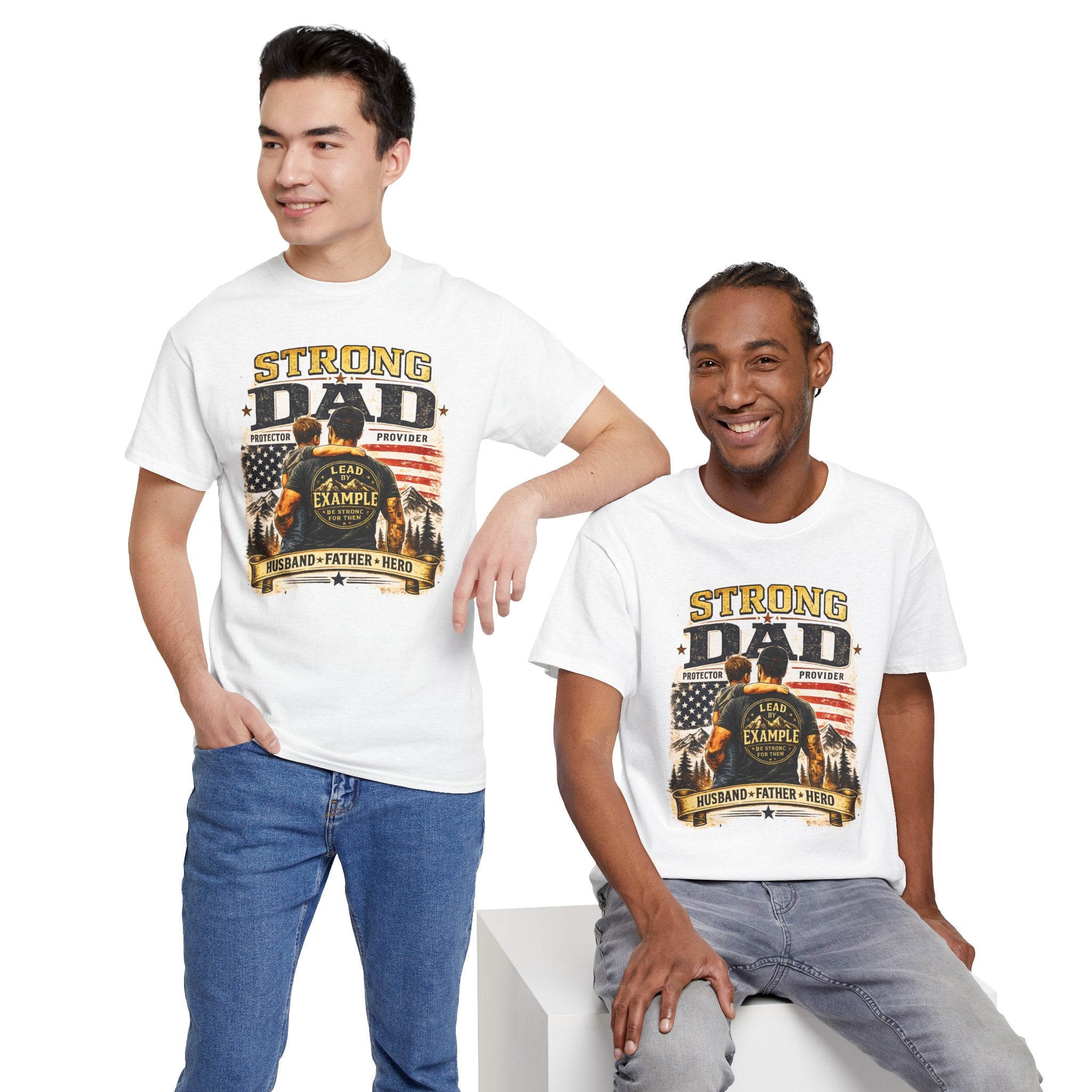 Strong Dad T-Shirt | Lead by Example Patriotic Father Graphic Tee | Vintage USA Dad Shirt | Father's Day Gift for Dad