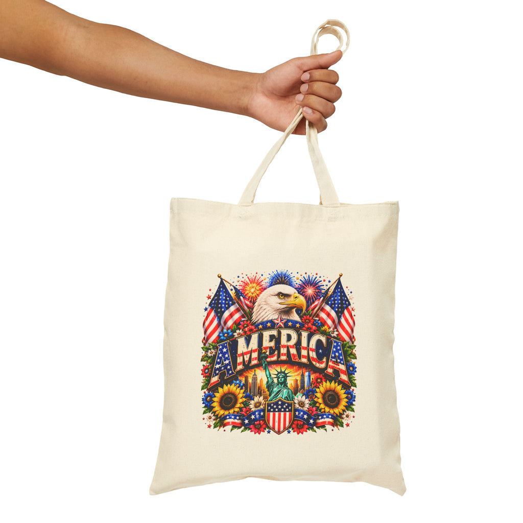 Patriotic America Tote Bag, Eagle Sunflower Tote, USA Flag Market Bag, Fourth of July Gift