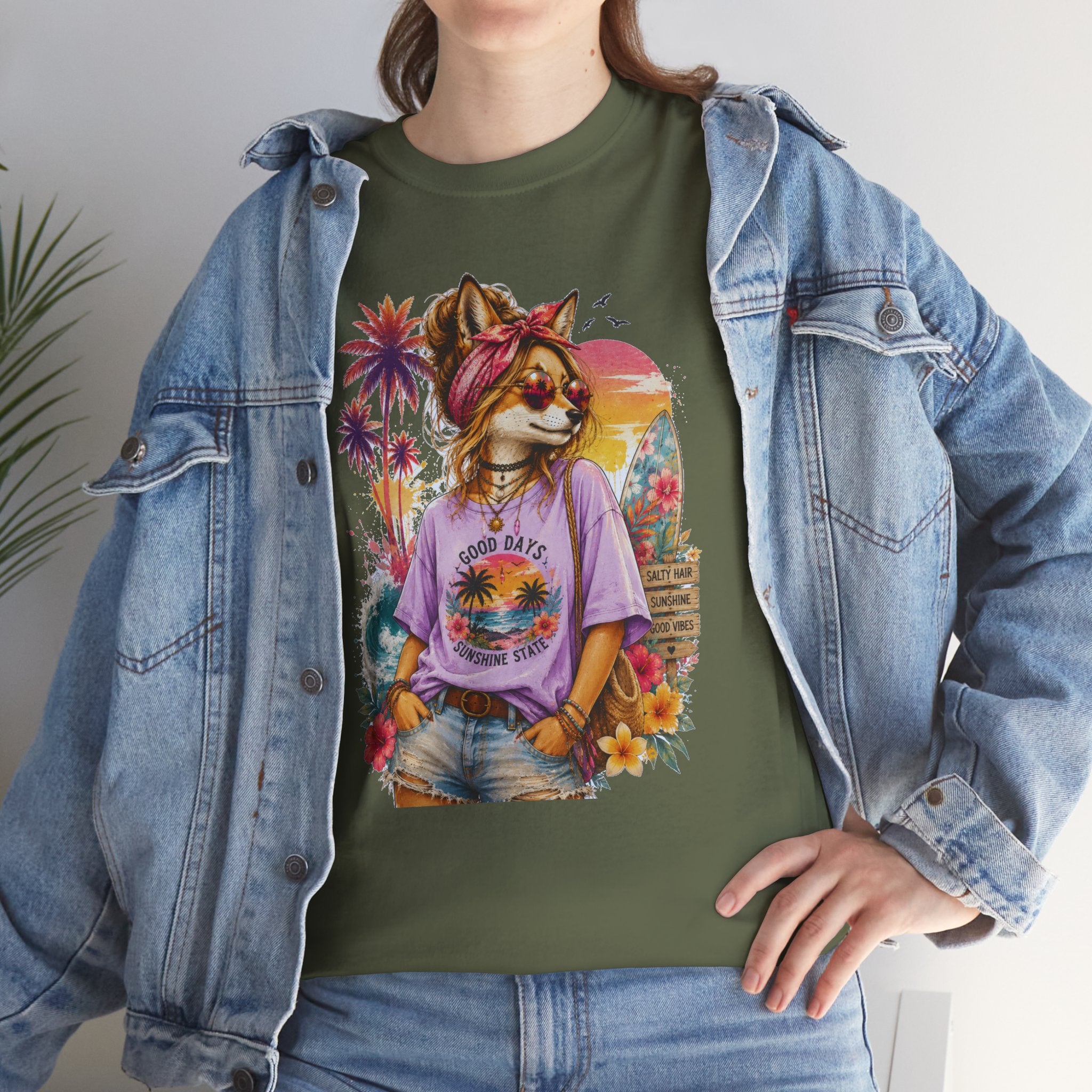 Fox Beach Vibes Shirt, Retro Beach T-Shirt, Summer Sunset Graphic Tee, Coastal Vacation Gift