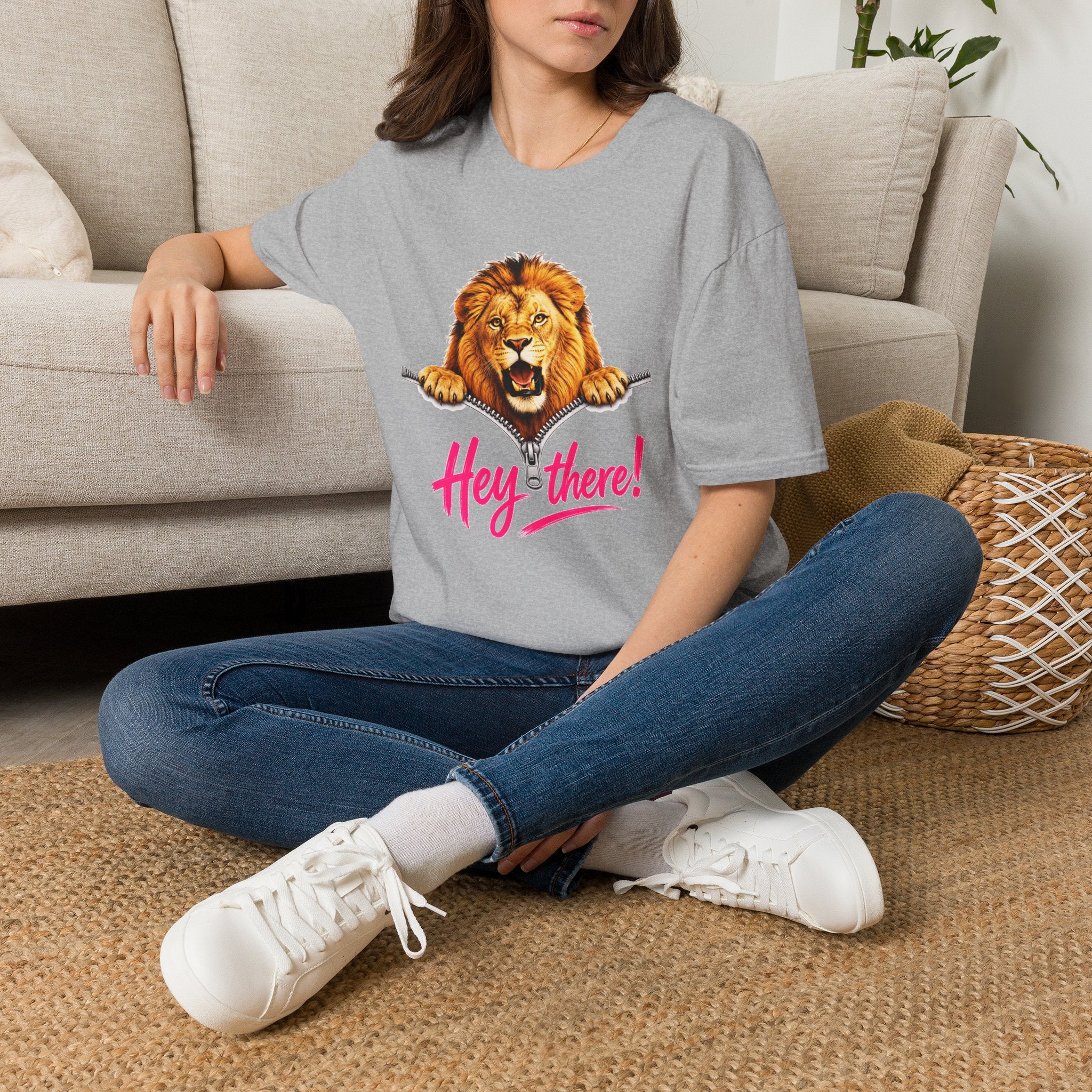 Lion Graphic Tee, Hey There Lion Shirt, Cute Roaring Lion T-Shirt, Funny Animal Graphic Tee, Unisex Casual Shirt