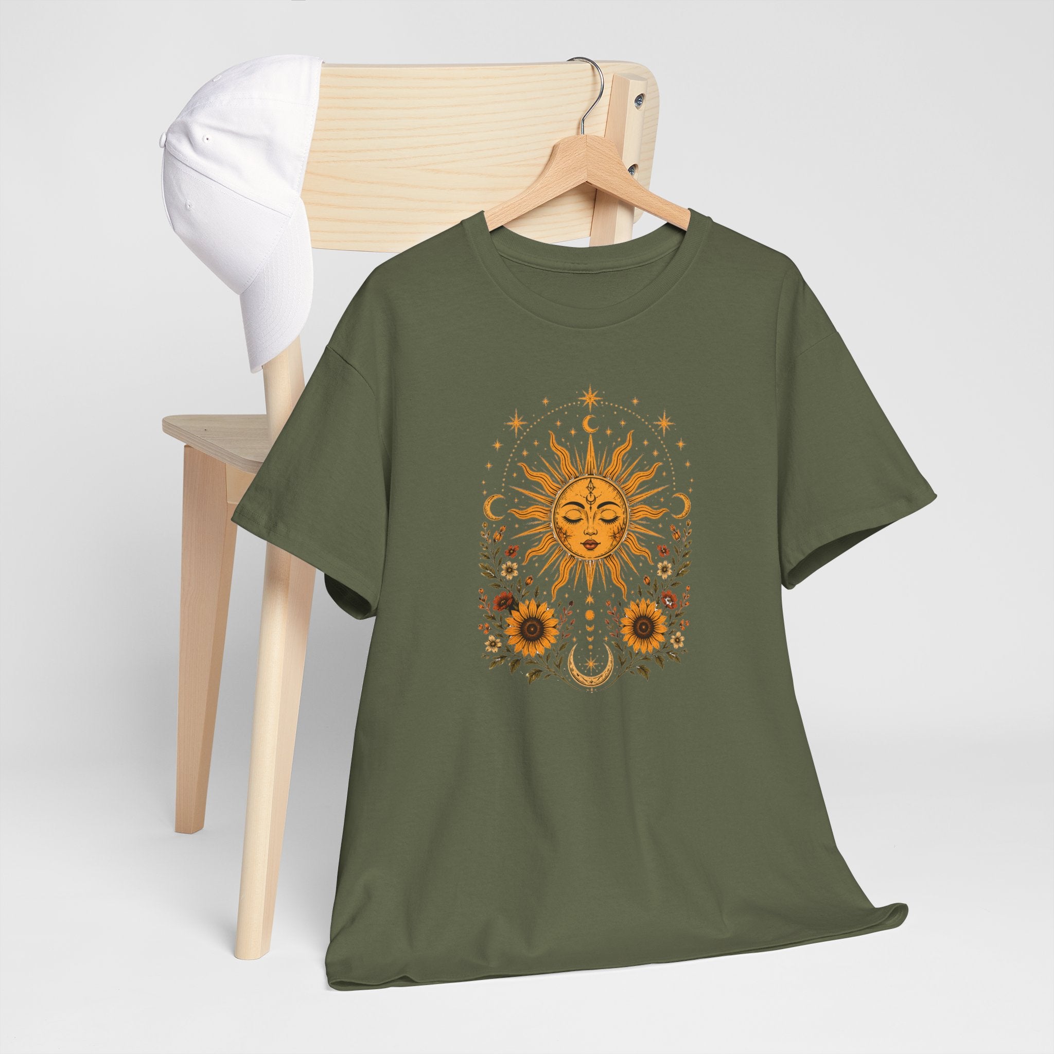 Sun & Sunflower Graphic T-Shirt, Boho Celestial Tee, Vintage Sun Shirt, Spiritual Aesthetic Top, Gift for Her