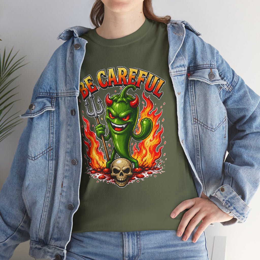 Be Careful Devil Pepper Shirt, Funny Spicy Pepper T-Shirt, Hot Chili Graphic Tee, Retro Tattoo Style Unisex Gift