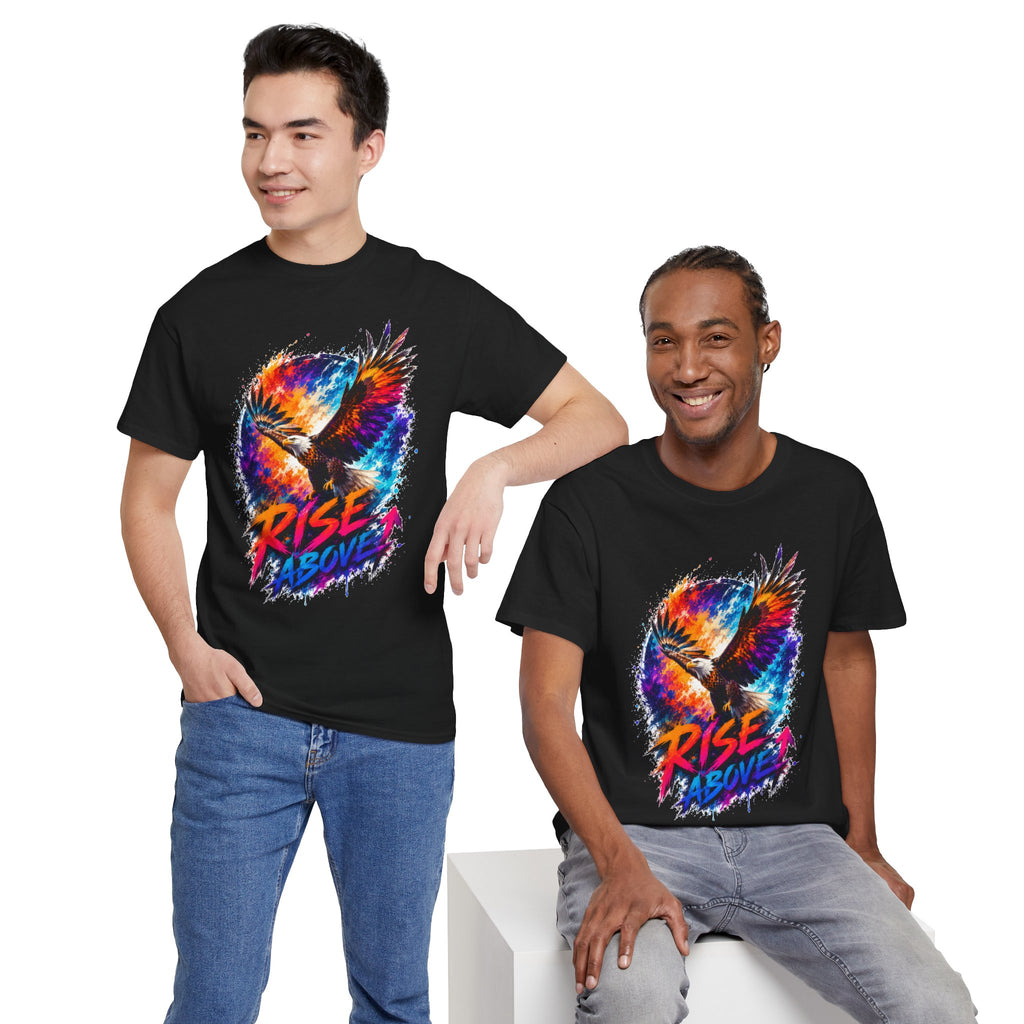 Rise Above Eagle Graphic T-Shirt | Motivational Unisex Tee | Colorful Freedom Bird Shirt