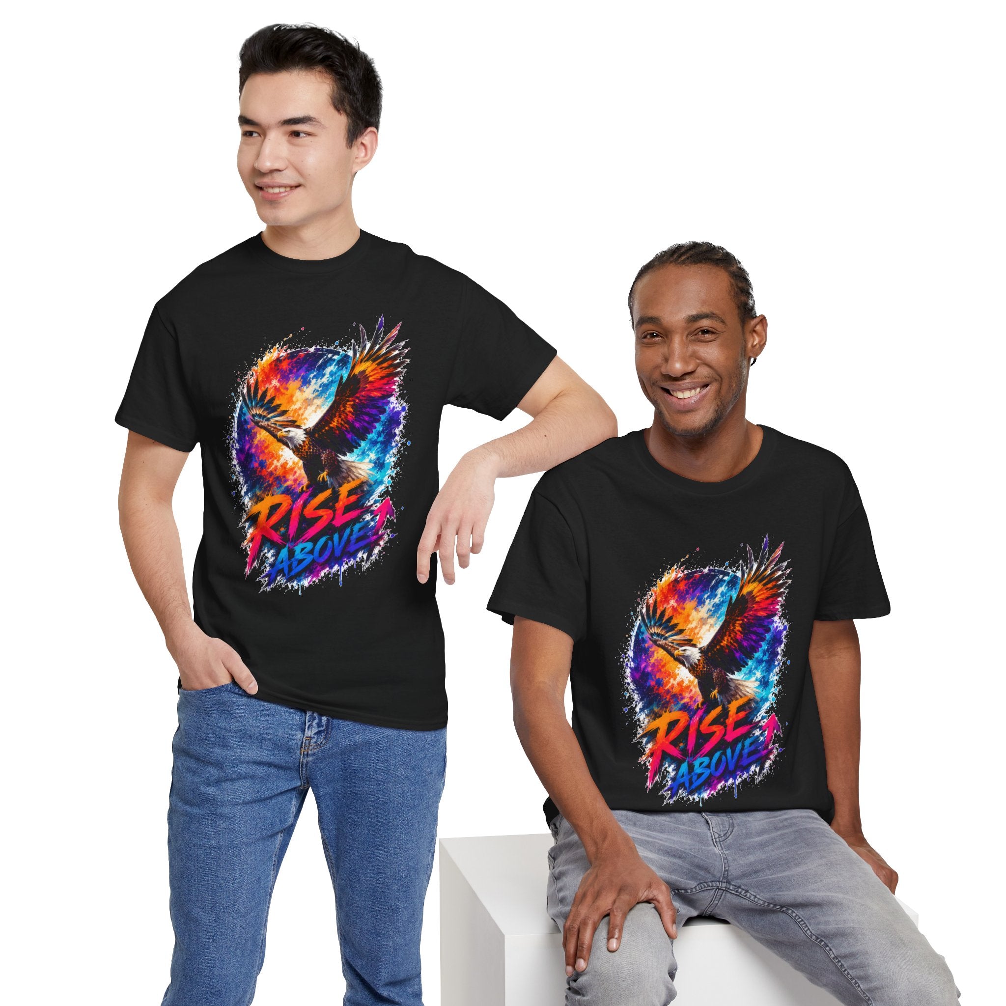 Rise Above Eagle Graphic T-Shirt | Motivational Unisex Tee | Colorful Freedom Bird Shirt