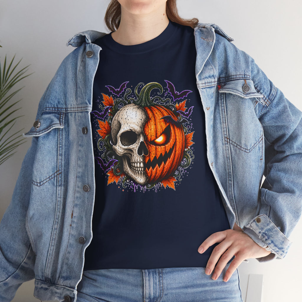 Halloween Skull Pumpkin T-Shirt, Spooky Jack O Lantern Graphic Tee, Unisex Halloween Shirt, Gothic Fall Tee