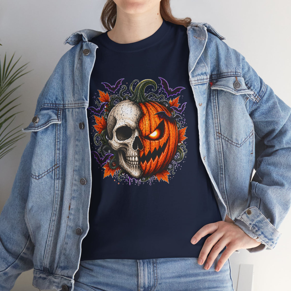 Halloween Skull Pumpkin T-Shirt, Spooky Jack O Lantern Graphic Tee, Unisex Halloween Shirt, Gothic Fall Tee