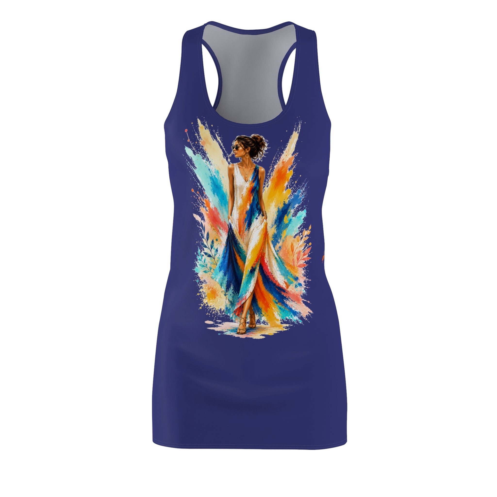 Colorful Watercolor Woman Racerback Dress, Artistic Tank Dress, Vibrant Summer Dress, Abstract Fashion Dress, Sleeveless Casual Dress, Gift for Her