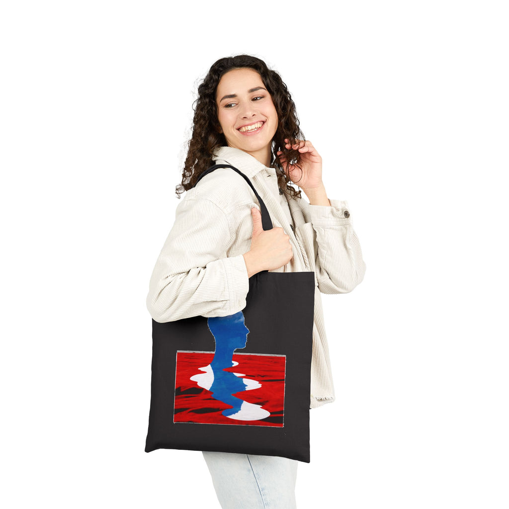 Abstract Reflection Canvas Tote - Blue Silhouette Red Water Art Bag