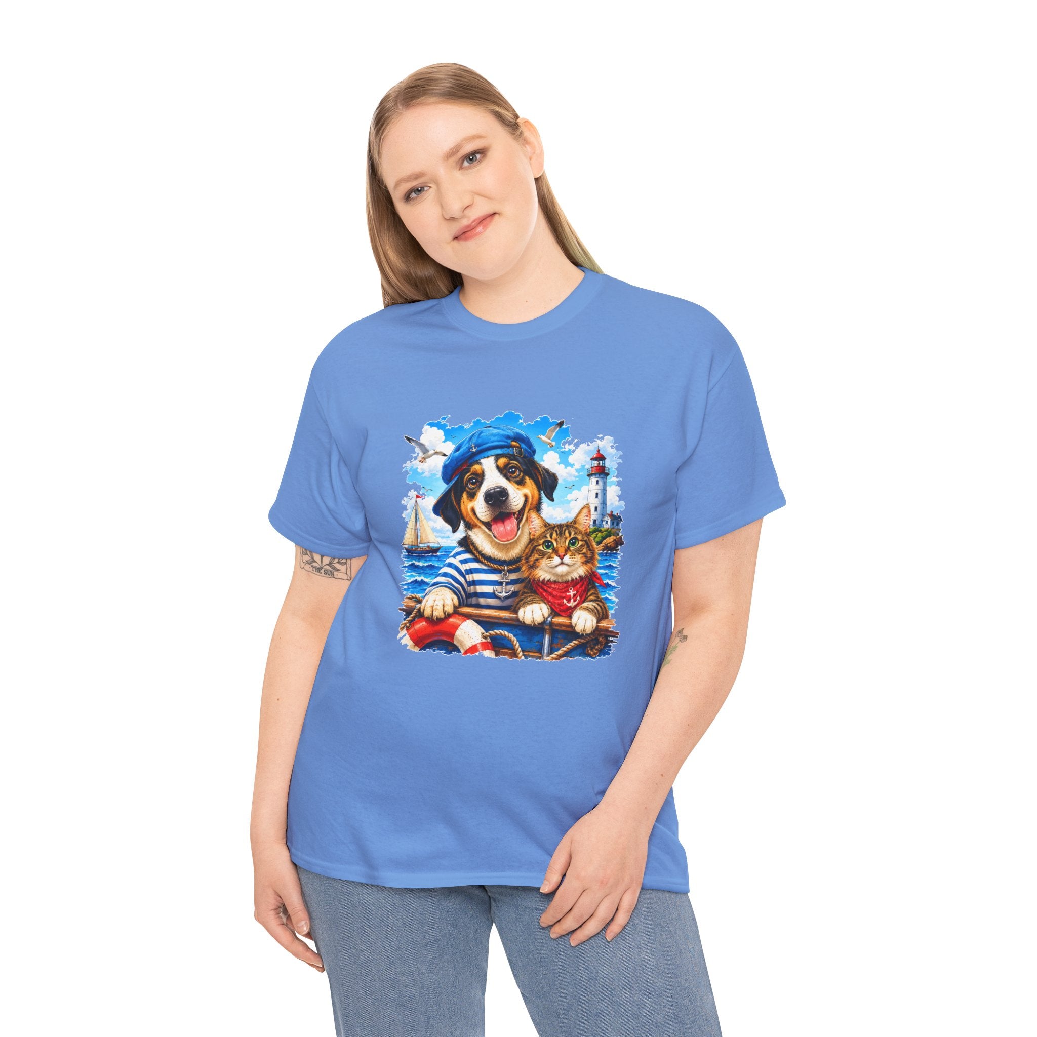 Nautical Dog & Cat T-Shirt | Sailor Pet Graphic Tee | Coastal Animal Lover Shirt | Beach Dog Cat Gift