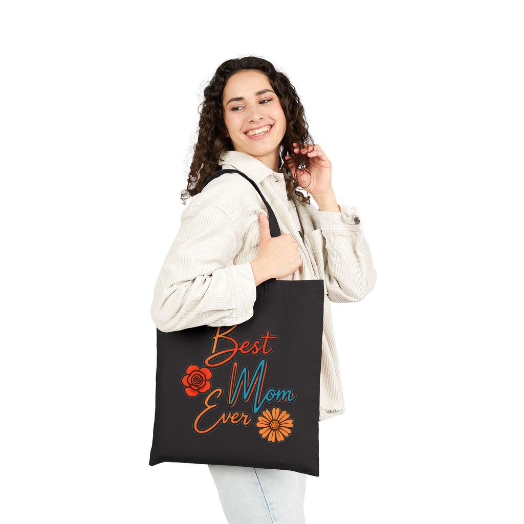 Best Mom Ever Tote Bag, Floral Canvas Bag, Cute Gift for Mom, Retro Style Reusable Bag, Mother’s Day Gift