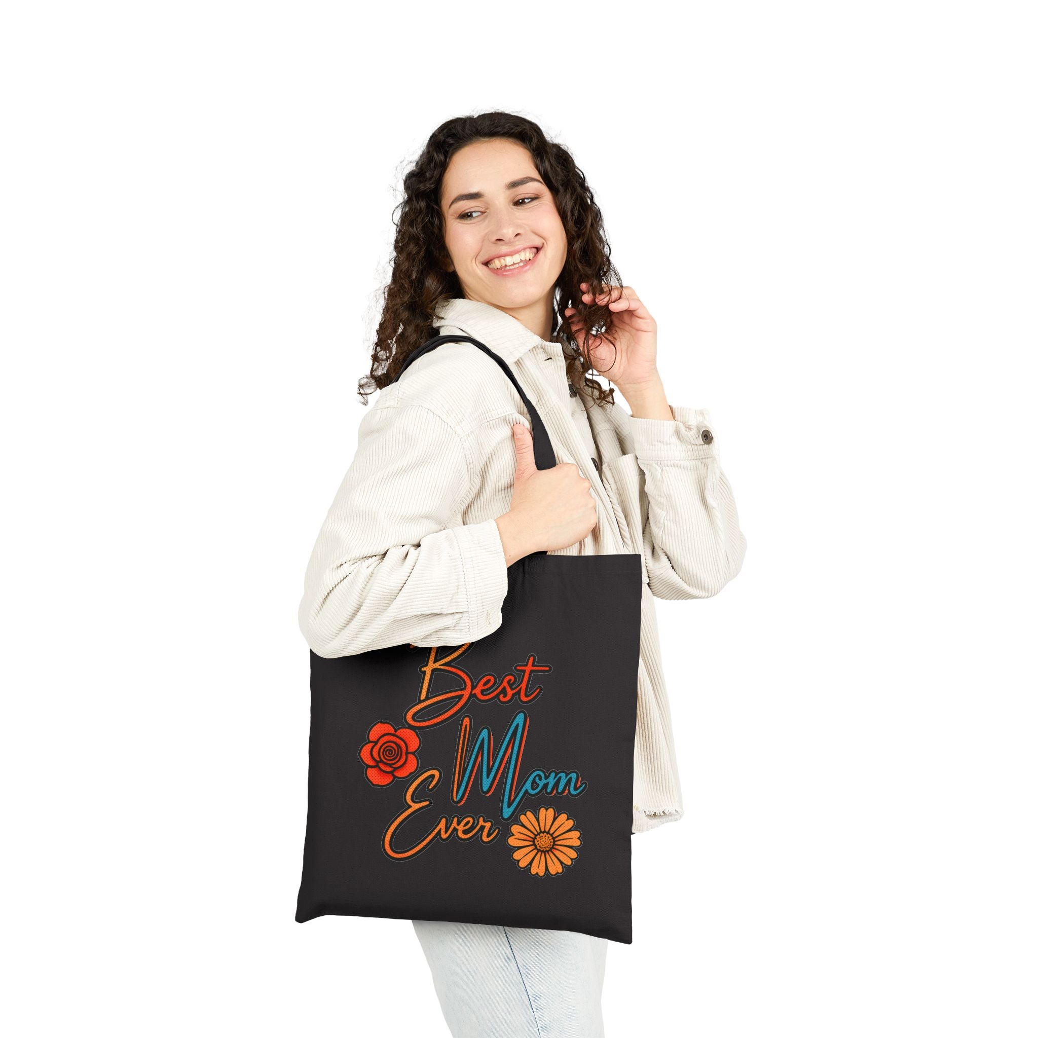 Best Mom Ever Tote Bag, Floral Canvas Bag, Cute Gift for Mom, Retro Style Reusable Bag, Mother’s Day Gift