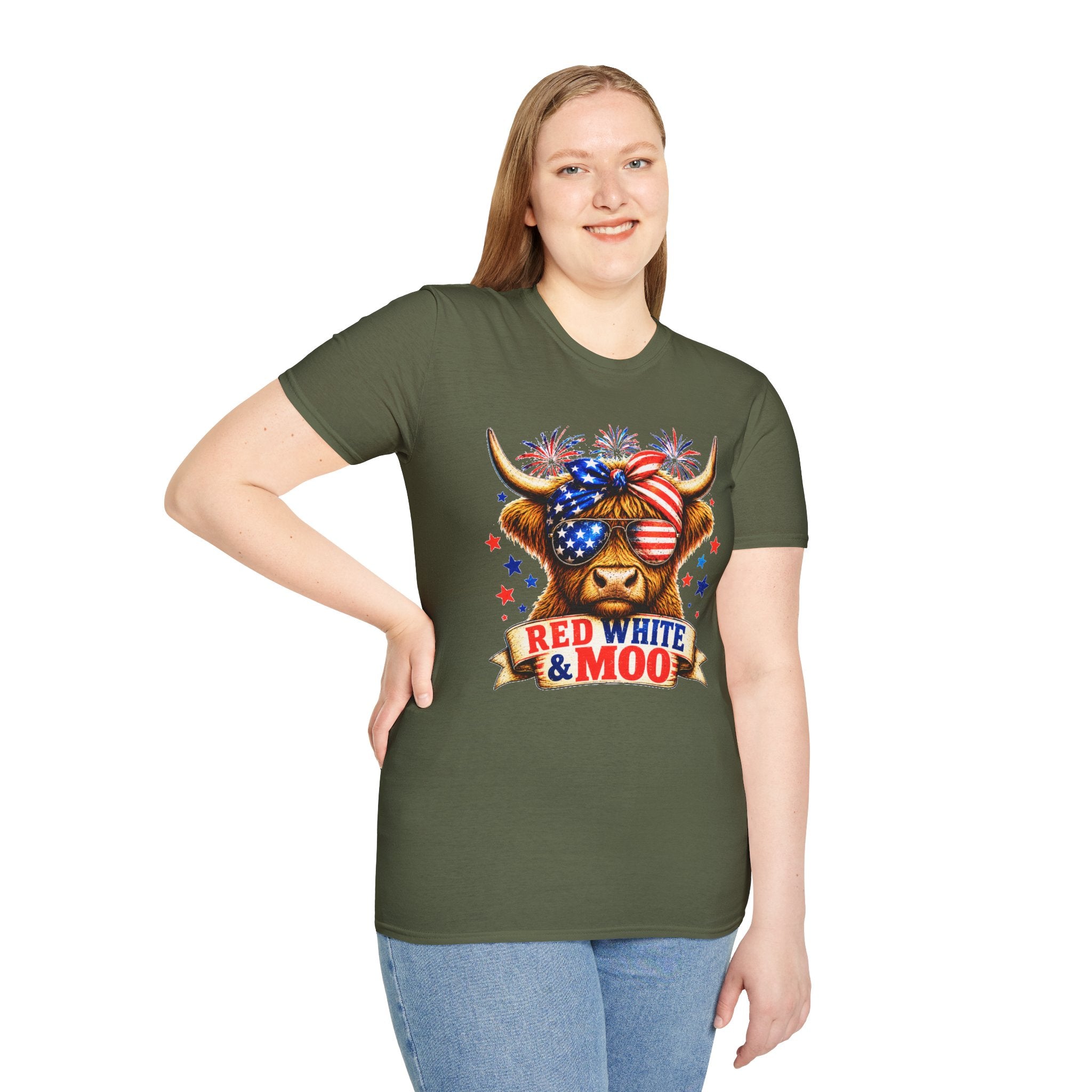 Patriotic Cow T-Shirt — "Red White & Moo" 4th of July Graphic Tee