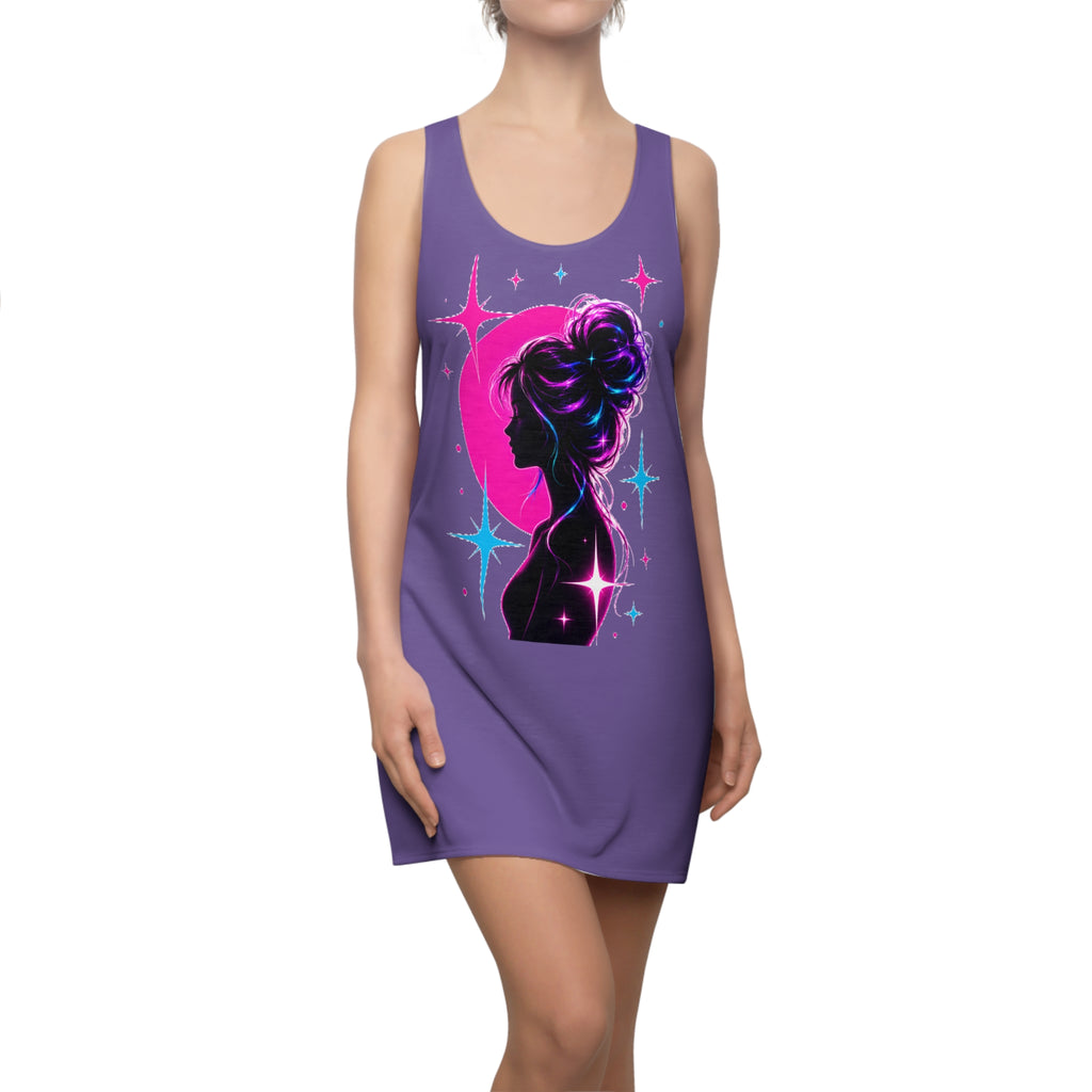 Cosmic Silhouette Racerback Dress — Neon Moon Woman Graphic