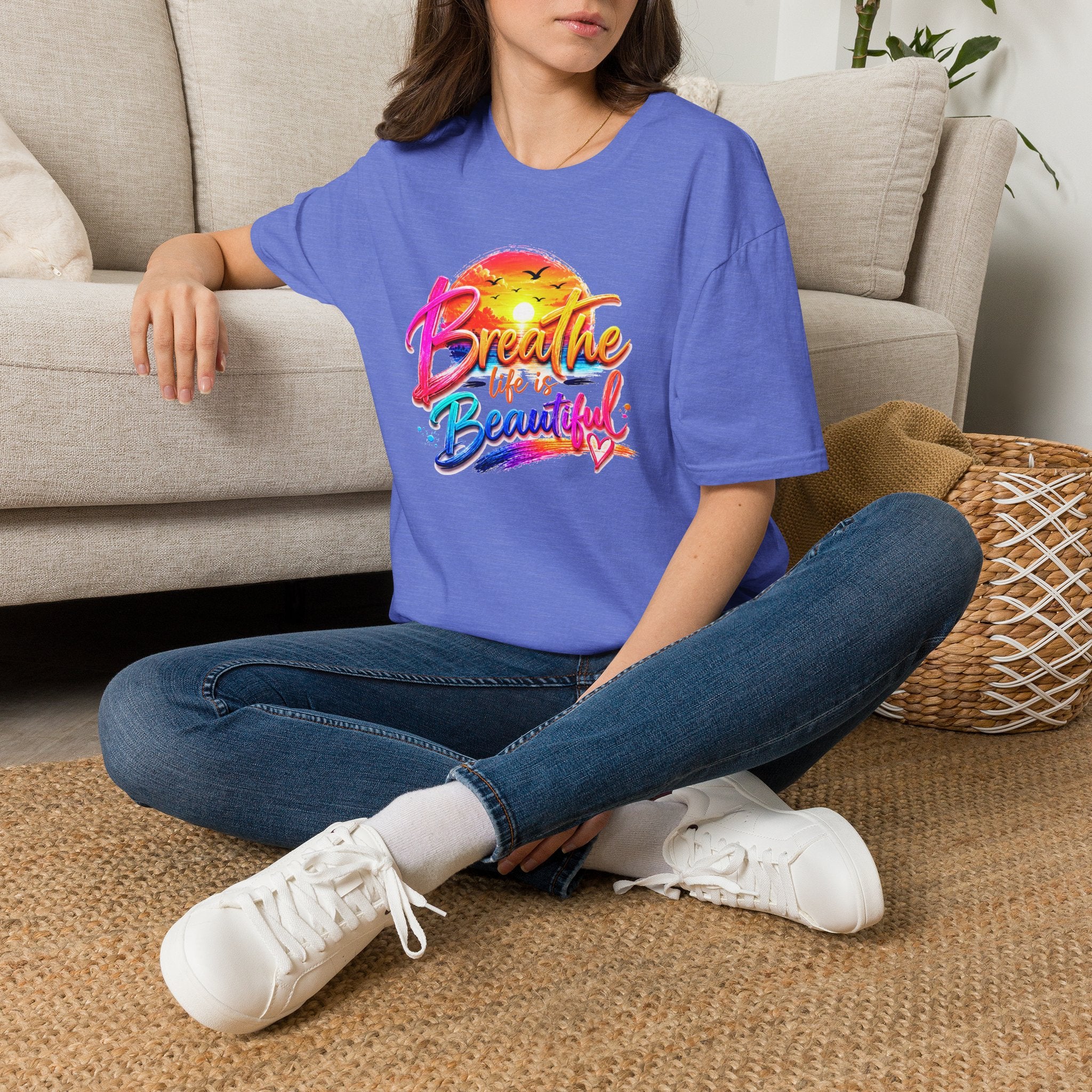 T-Shirt — "Breathe Life Is Beautiful" Sunset Graphic Tee