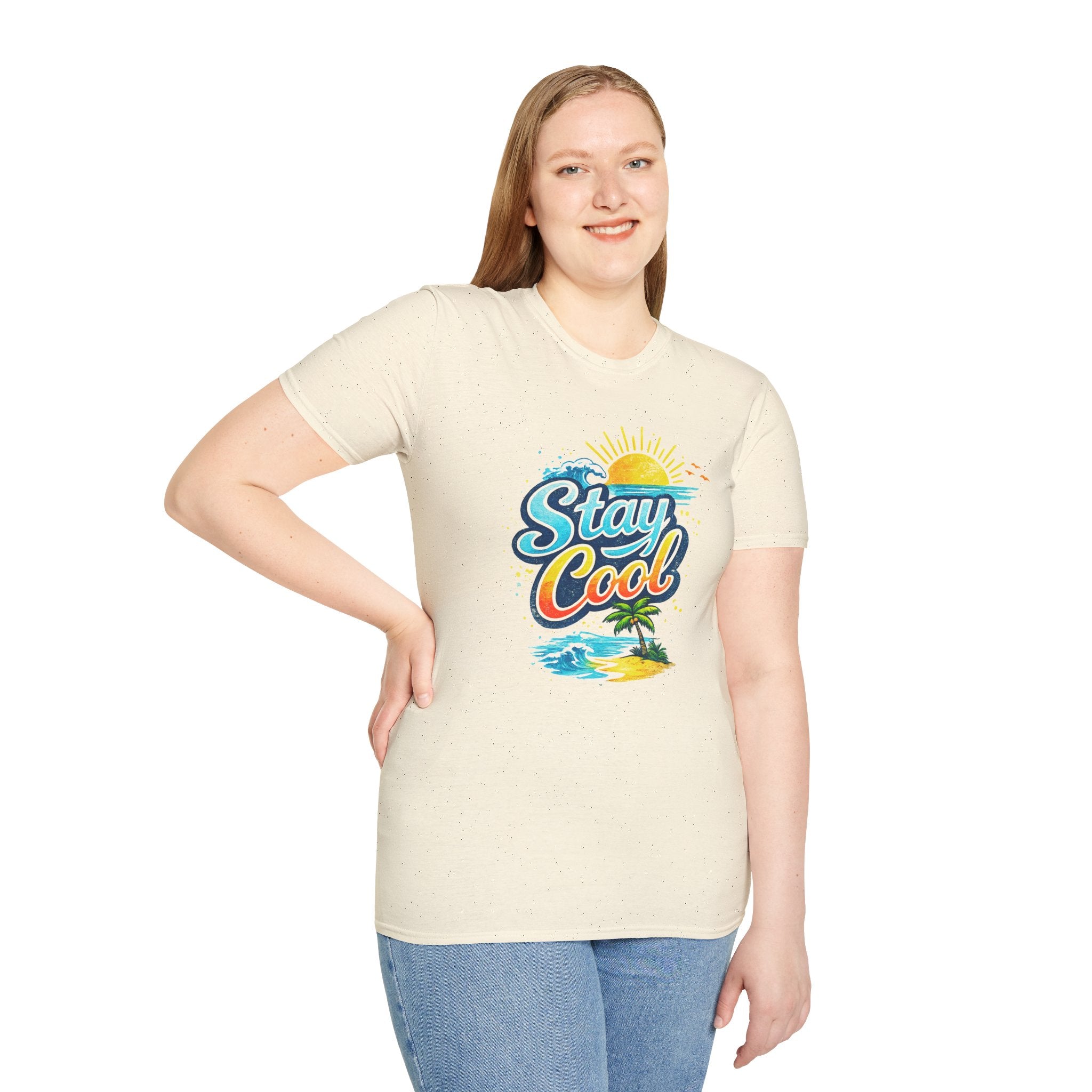 Stay Cool Beach T-Shirt — Vintage Sunset Palm Island Graphic