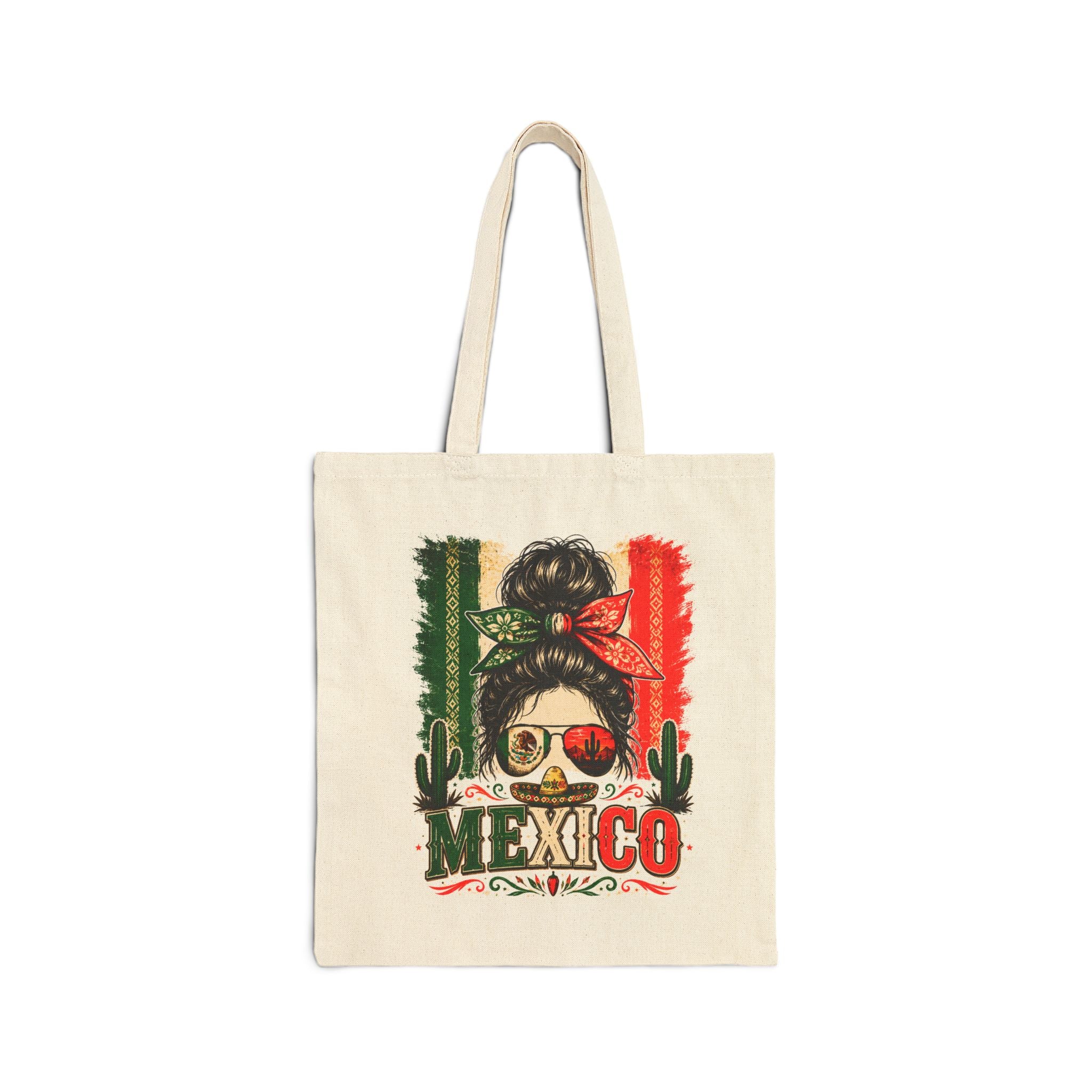 Mexico Messy Bun Tote Bag – Mexican Flag Sunglasses Canvas Tote
