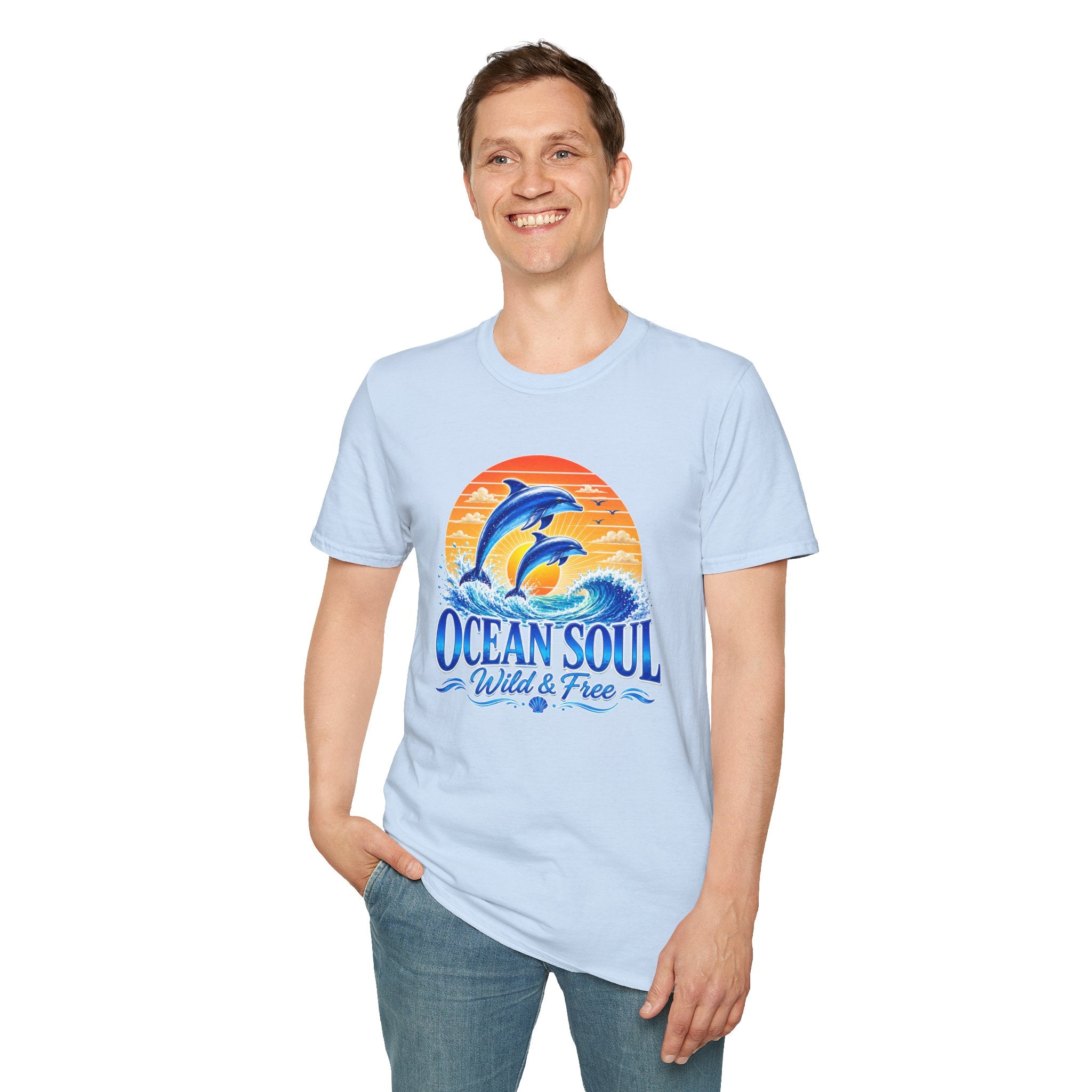 Ocean Soul Dolphin T-Shirt | Wild & Free Beach Tee | Coastal Summer Shirt | Ocean Lover Gift | Dolphin Graphic Unisex Tee