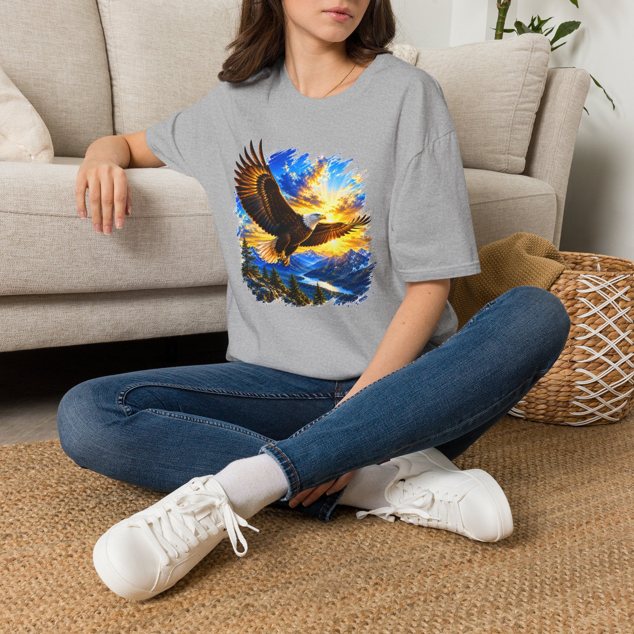Majestic Eagle Sunset T-Shirt | Freedom Eagle Graphic Tee | Nature Wildlife Shirt | Mountain Sunset Unisex Tee | Outdoor Adventure Gift