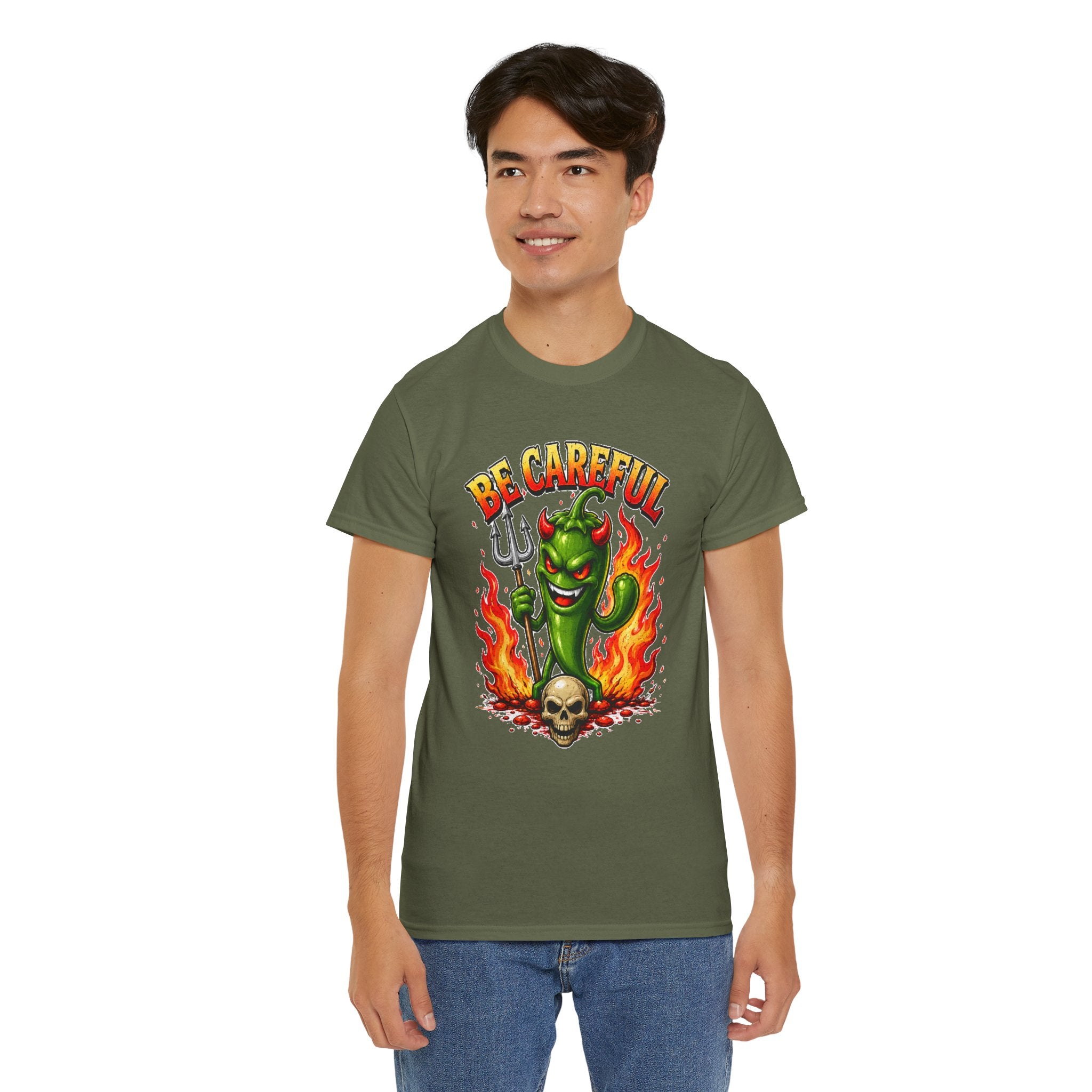 Be Careful Devil Pepper Shirt, Funny Spicy Pepper T-Shirt, Hot Chili Graphic Tee, Retro Tattoo Style Unisex Gift