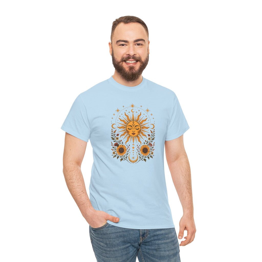 Sun & Sunflower Graphic T-Shirt, Boho Celestial Tee, Vintage Sun Shirt, Spiritual Aesthetic Top, Gift for Her