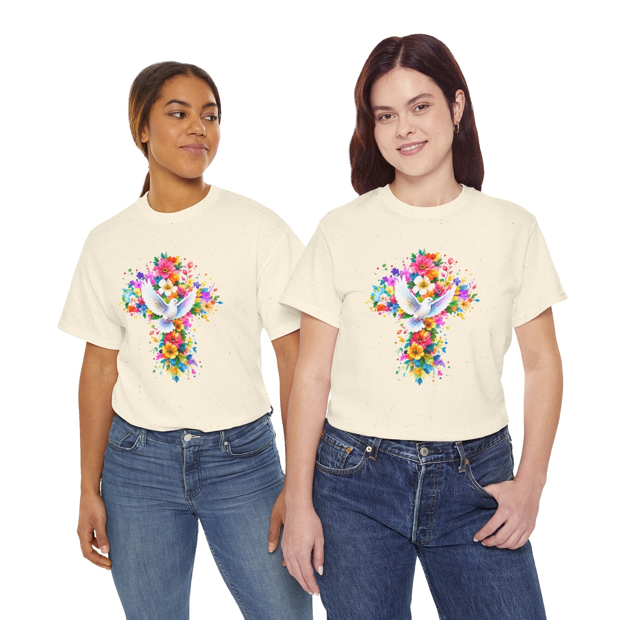 Christian Floral Cross T-Shirt | Dove Faith Shirt | Religious Graphic Tee | Holy Spirit Shirt | Easter Gift | Church Shirt