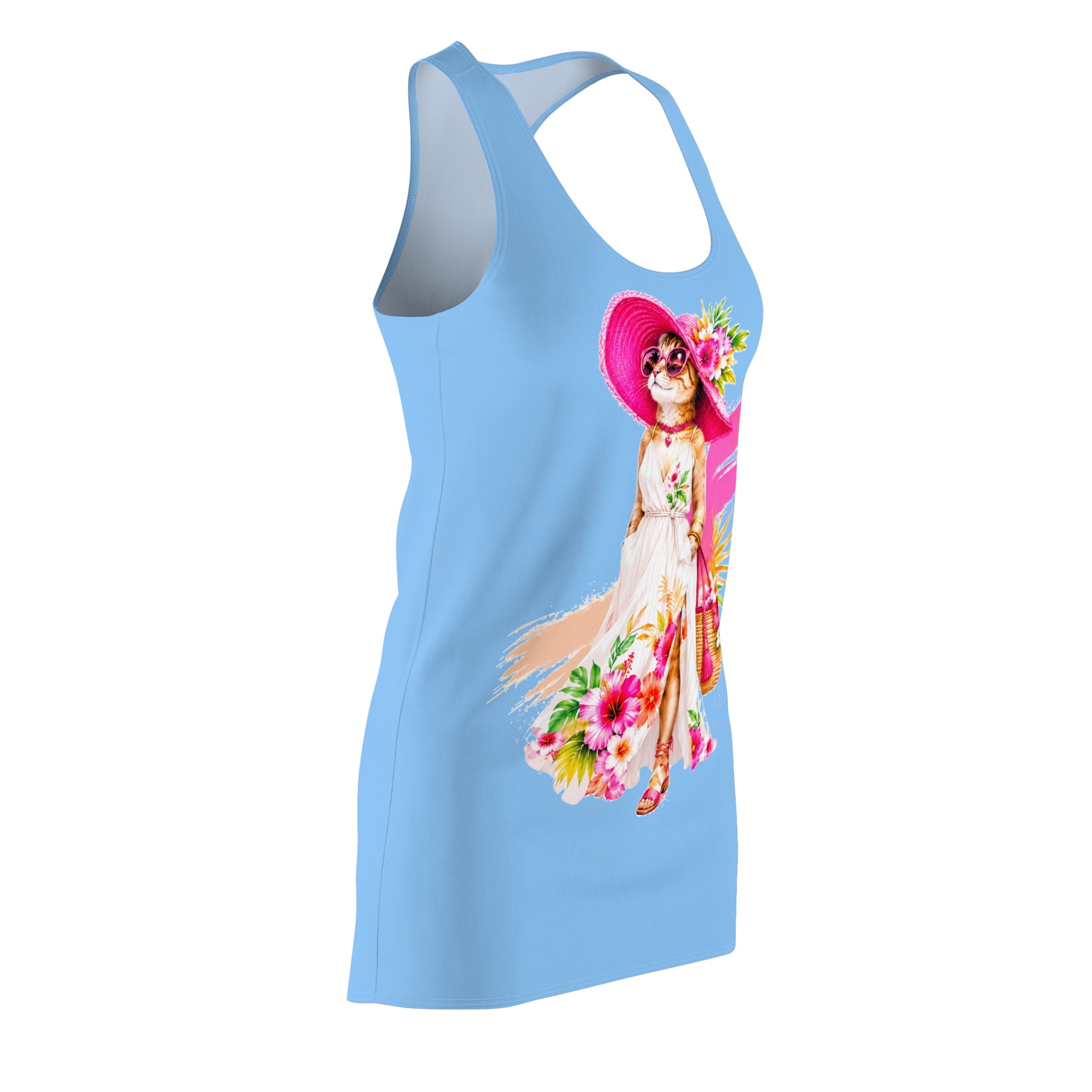 Floral Cat Racerback Dress for Women | Cute Summer Sundress | Boho Cat Print Casual Beach Dress | Gift for Cat Lovers