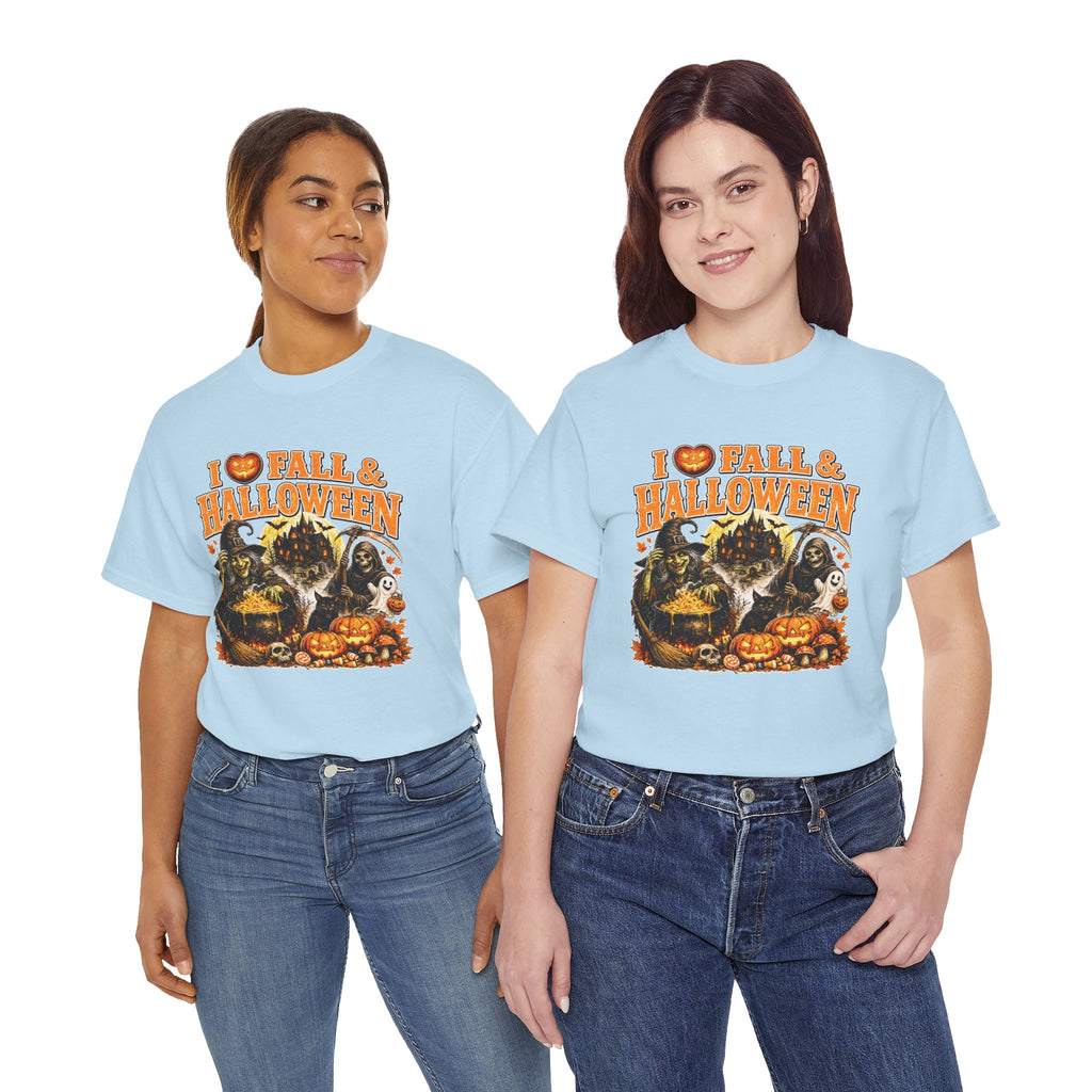 I Love Fall & Halloween T-Shirt | Vintage Halloween Shirt | Spooky Pumpkin Witch Tee | Cute Fall Graphic Tee | Autumn Lover Gift