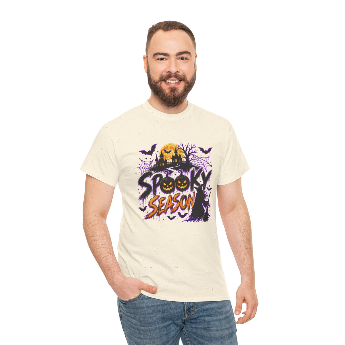 Spooky Season Halloween T-Shirt, Jack O Lantern Pumpkin Tee, Haunted House Graphic Shirt, Unisex Halloween Tee