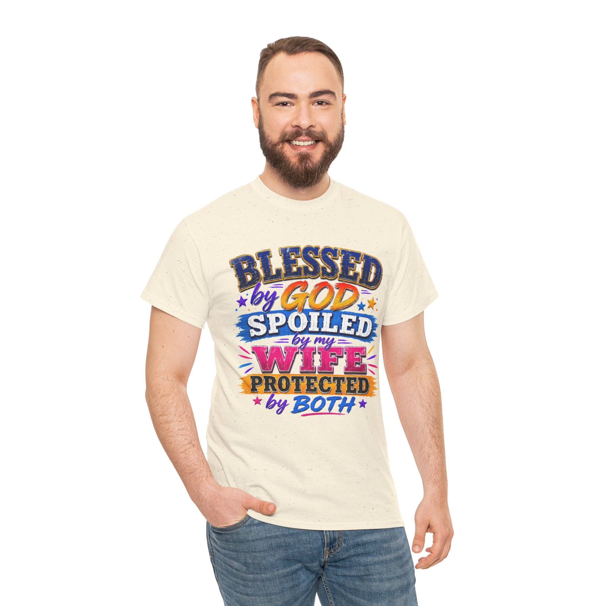 Blessed by God Spoiled by My Wife Shirt, Christian Men's T-Shirt, Faith Graphic Tee, Religious Husband Gift, Church Shirt for Men