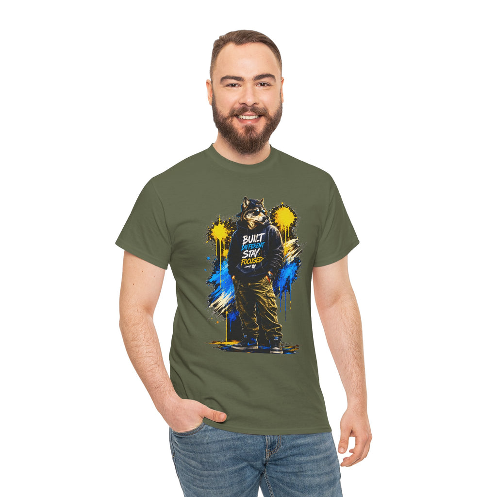 Raccoon Street Art Tee — "Built Not Born" Graphic T-Shirt