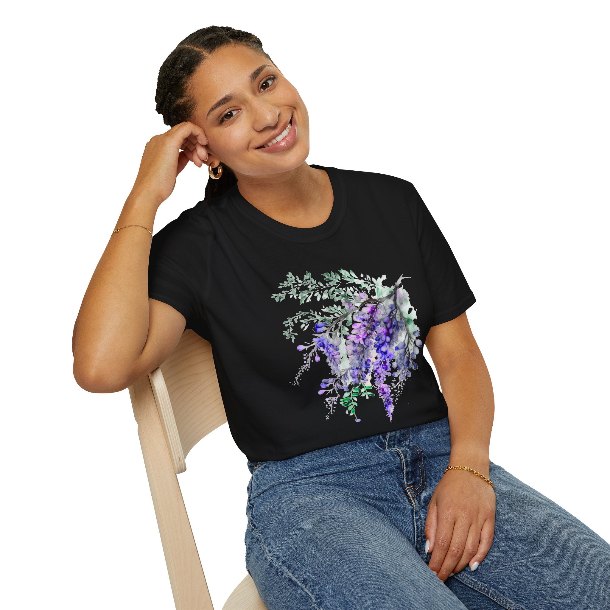 Floral Wisteria T-Shirt, Watercolor Flower Tee, Aesthetic Botanical Shirt, Gift for Her, Spring Outfit