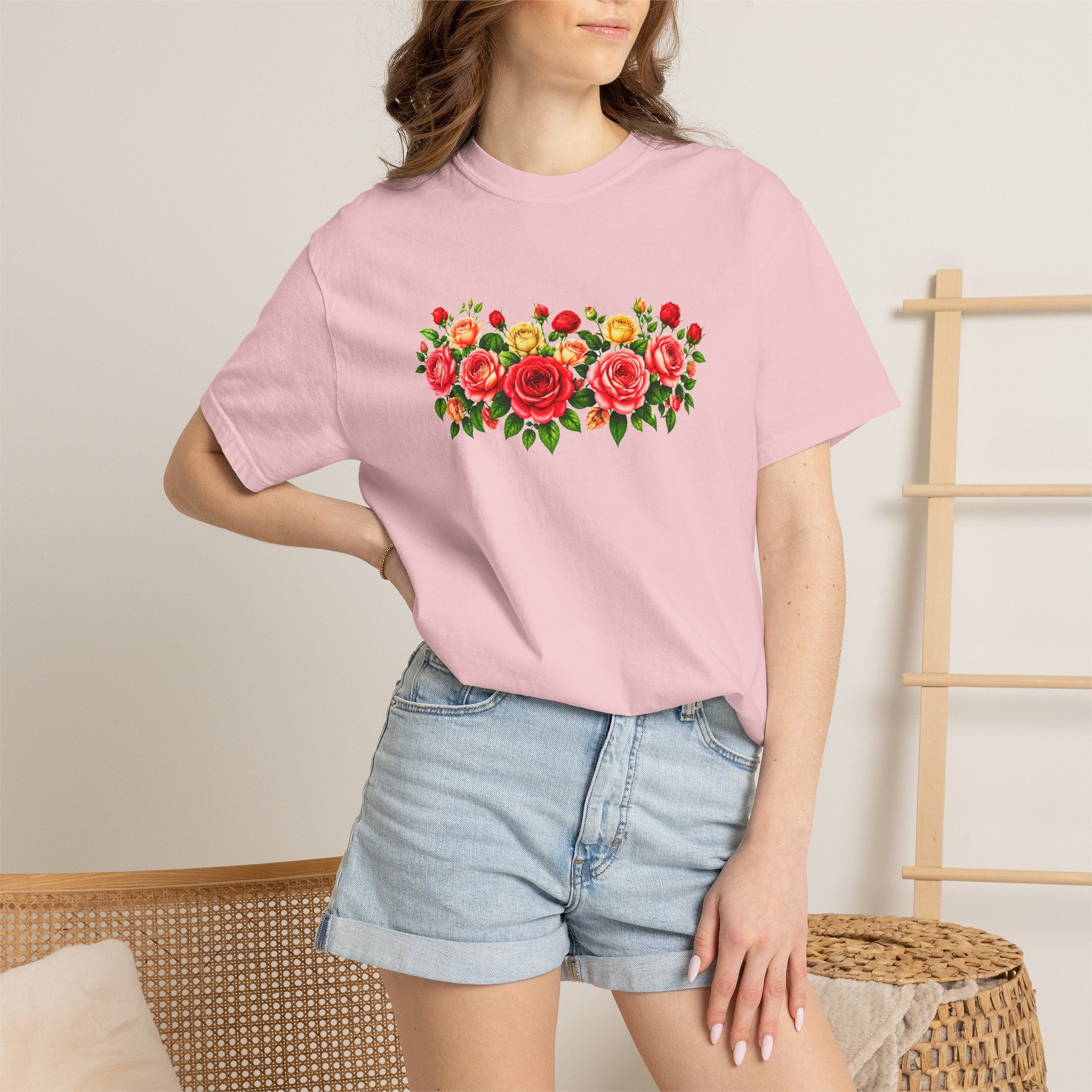 Colorful Floral T-Shirt for Women, Rose Flower Shirt, Botanical Graphic Tee, Cute Garden Shirt, Cottagecore Gift, Comfort Colors Tee