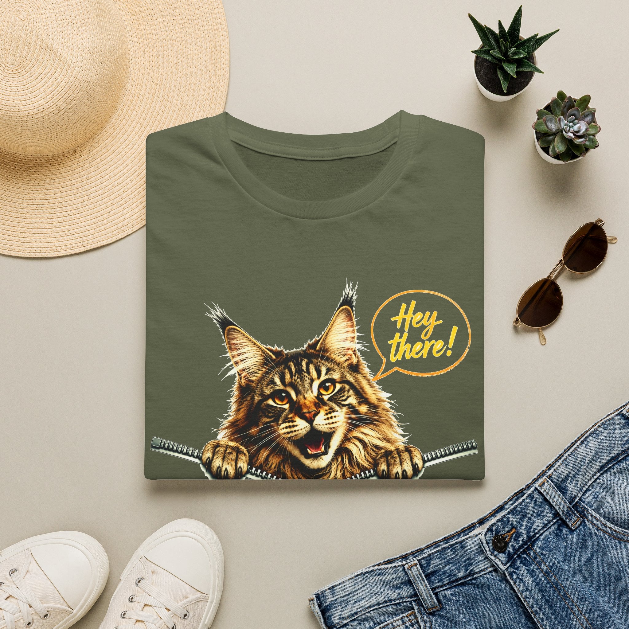 Cute Maine Coon Cat Shirt, Funny Cat Lover Tee, Hey There Cat Graphic T-Shirt, Cute Animal Shirt, Gift for Cat Mom, Unisex Tee