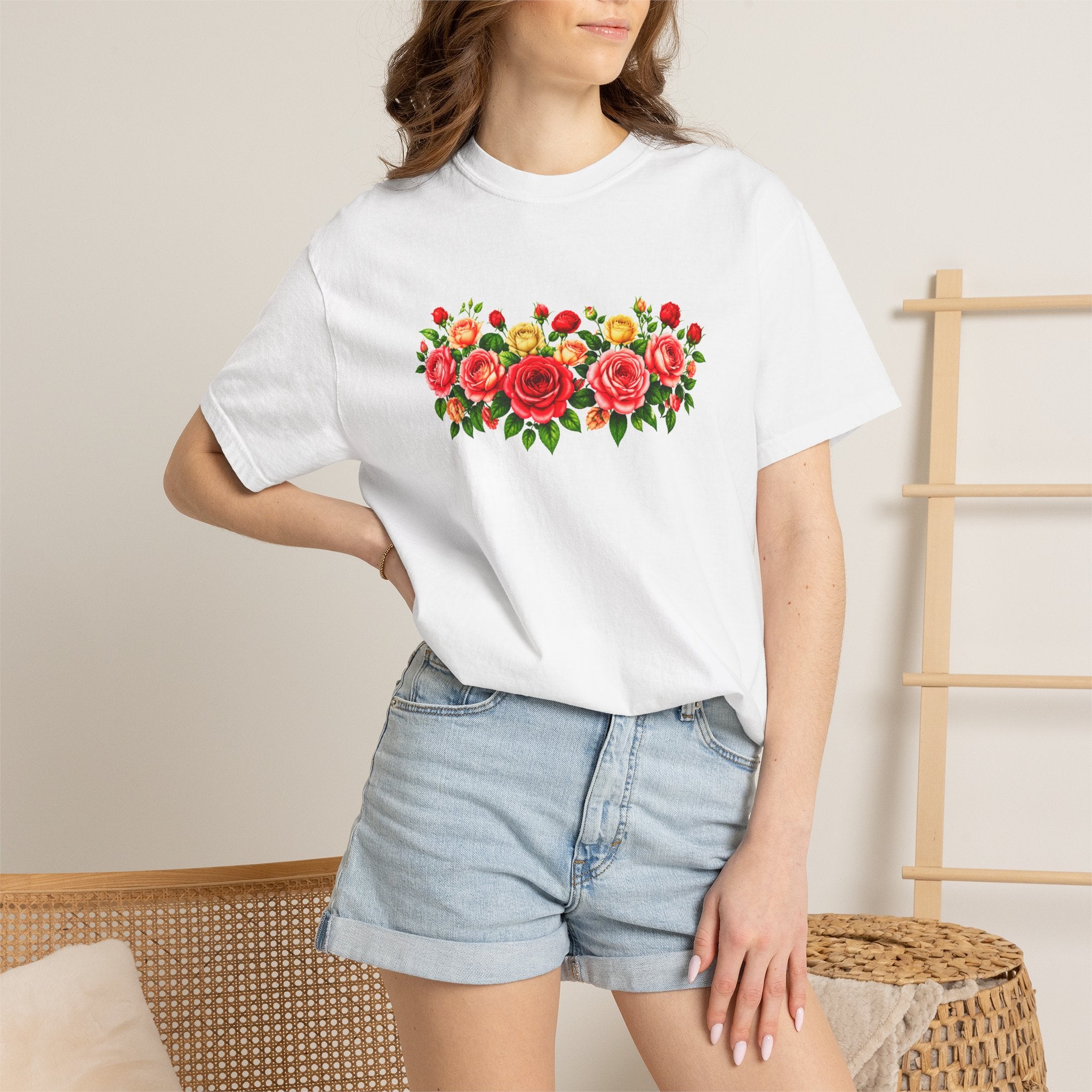Colorful Floral T-Shirt for Women, Rose Flower Shirt, Botanical Graphic Tee, Cute Garden Shirt, Cottagecore Gift, Comfort Colors Tee