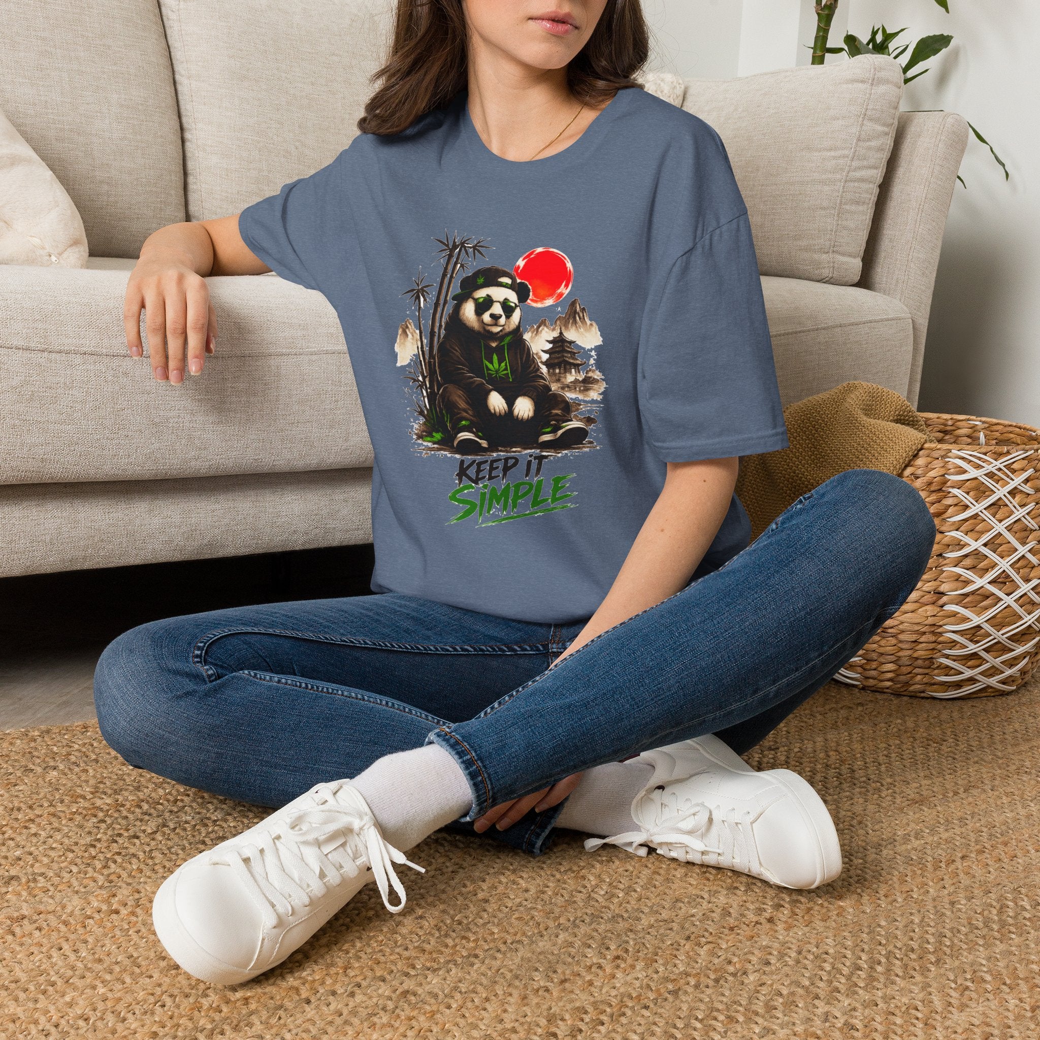 Panda Zen T-Shirt — Scenic Bamboo Bear with Red Sun