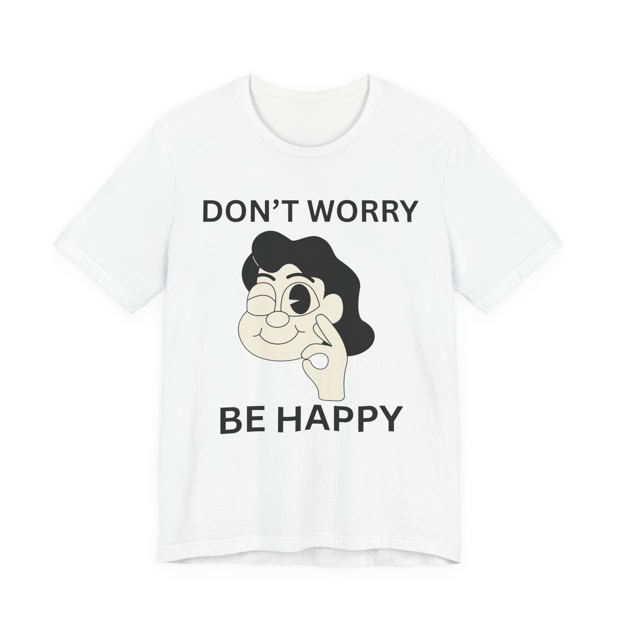 Don’t Worry Be Happy Shirt, Cute Cartoon Graphic Tee, Positive Quote T-Shirt, Unisex Bella Canvas 3001