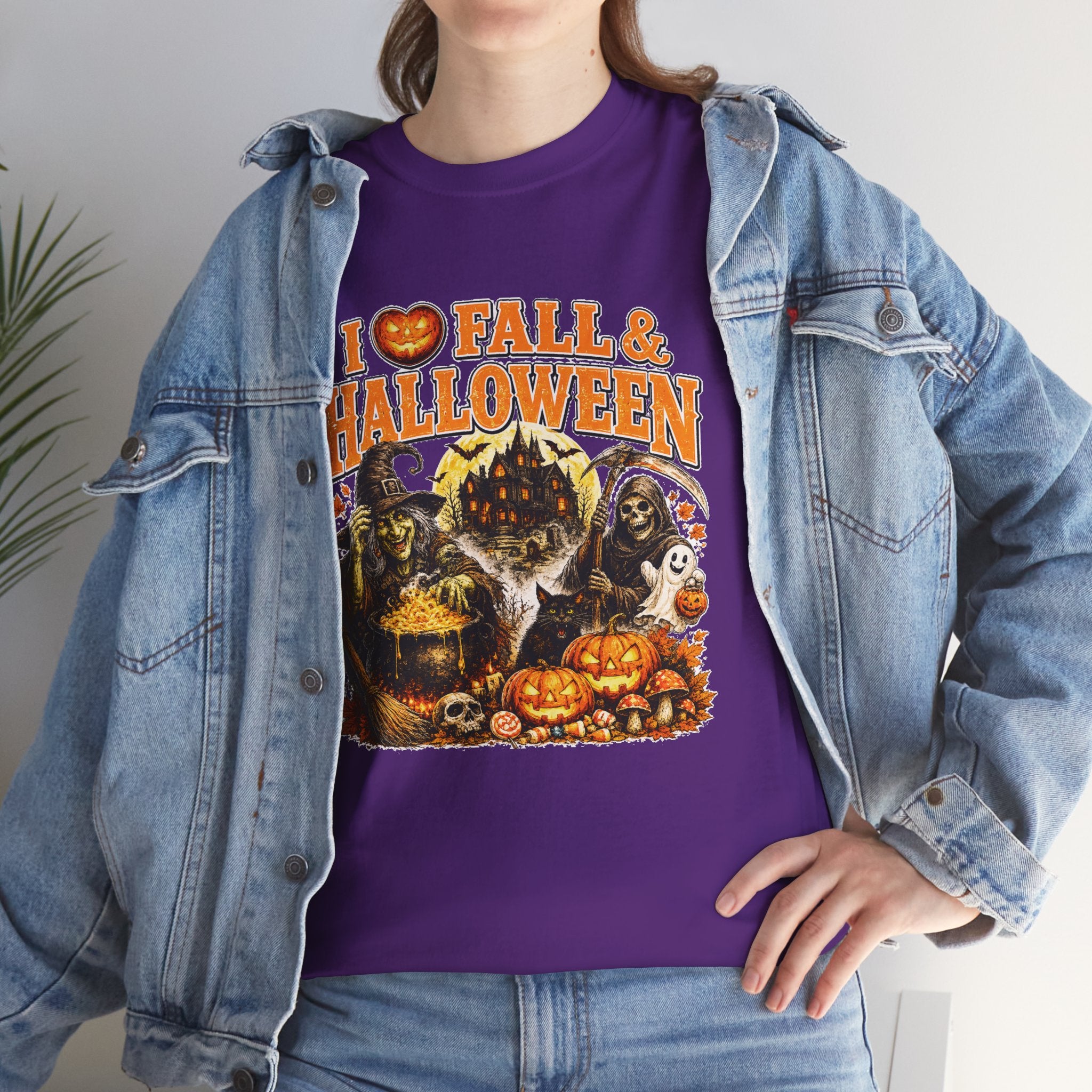 I Love Fall & Halloween T-Shirt | Vintage Halloween Shirt | Spooky Pumpkin Witch Tee | Cute Fall Graphic Tee | Autumn Lover Gift