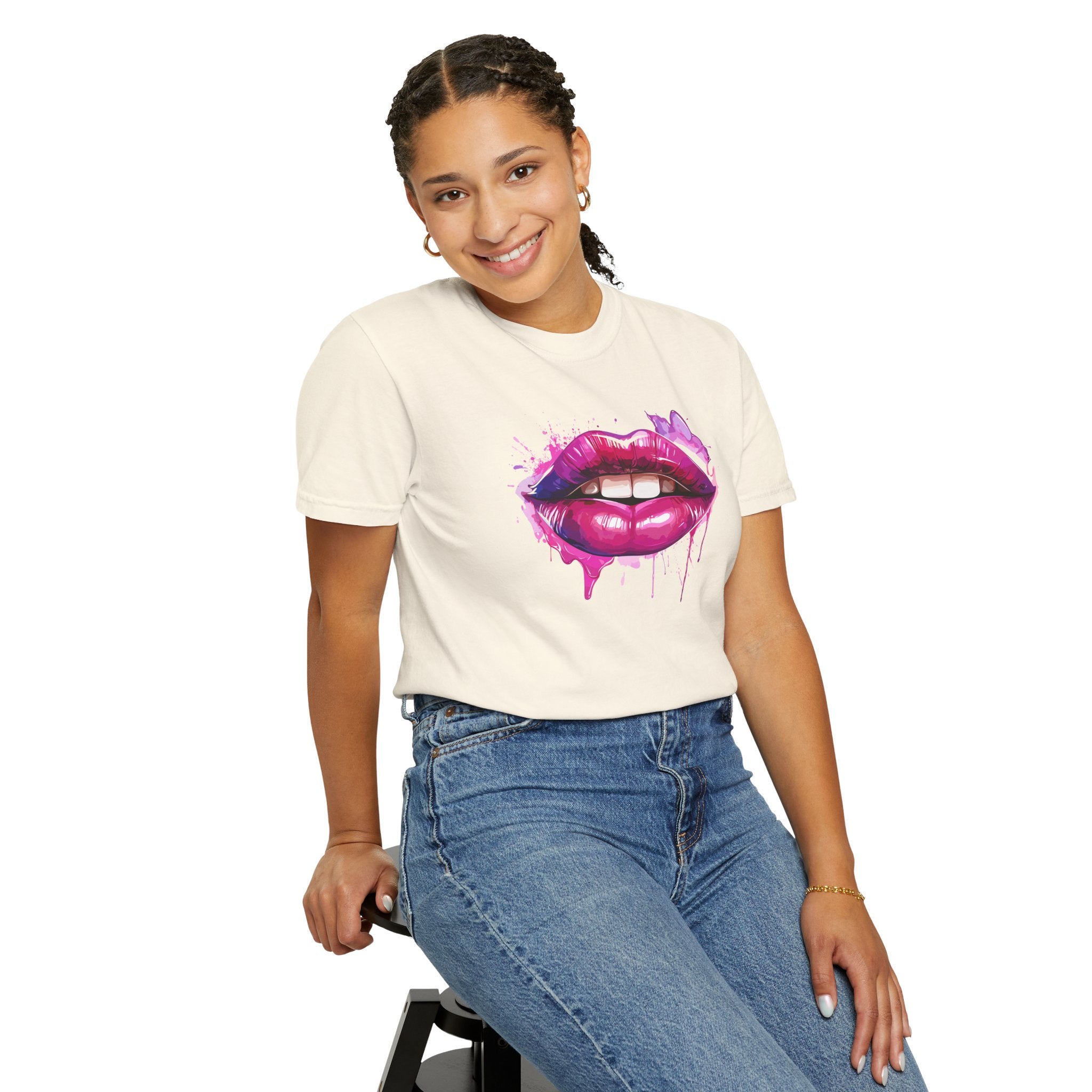 Lip Art T-Shirt — Pink Drip Painted Lips Graphic Tee