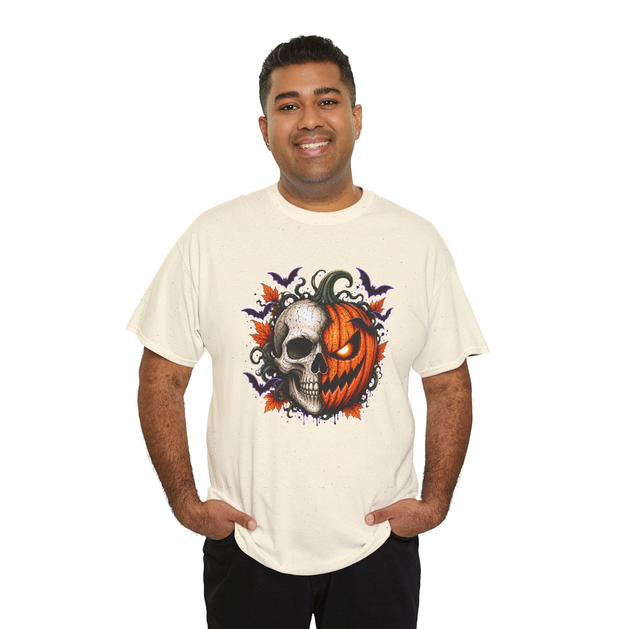 Halloween Skull Pumpkin T-Shirt, Spooky Jack O Lantern Graphic Tee, Unisex Halloween Shirt, Gothic Fall Tee