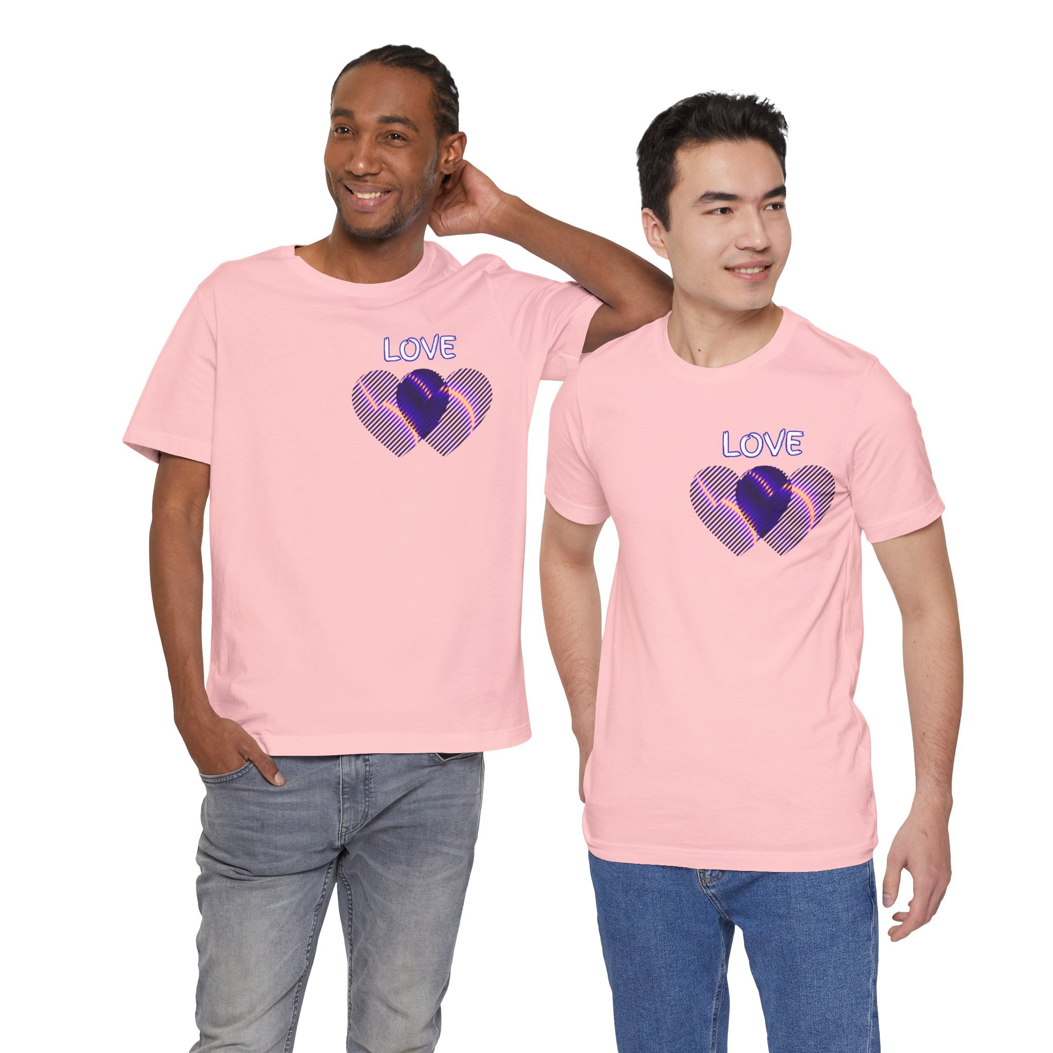 Love Heart Graphic Tee — Retro Purple Striped Hearts