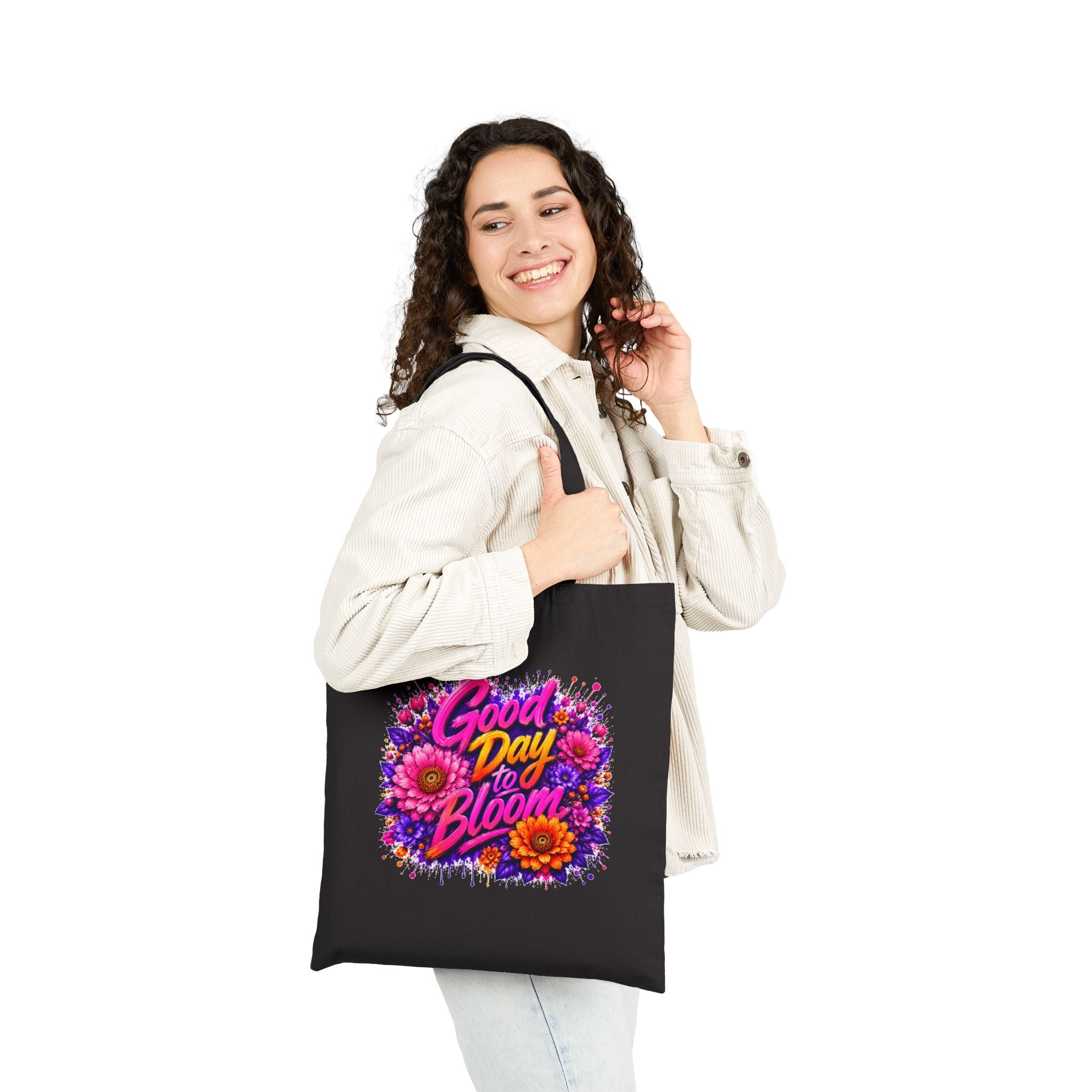 Good Day to Bloom Floral Tote Bag — Inspirational Garden Canvas Shopper