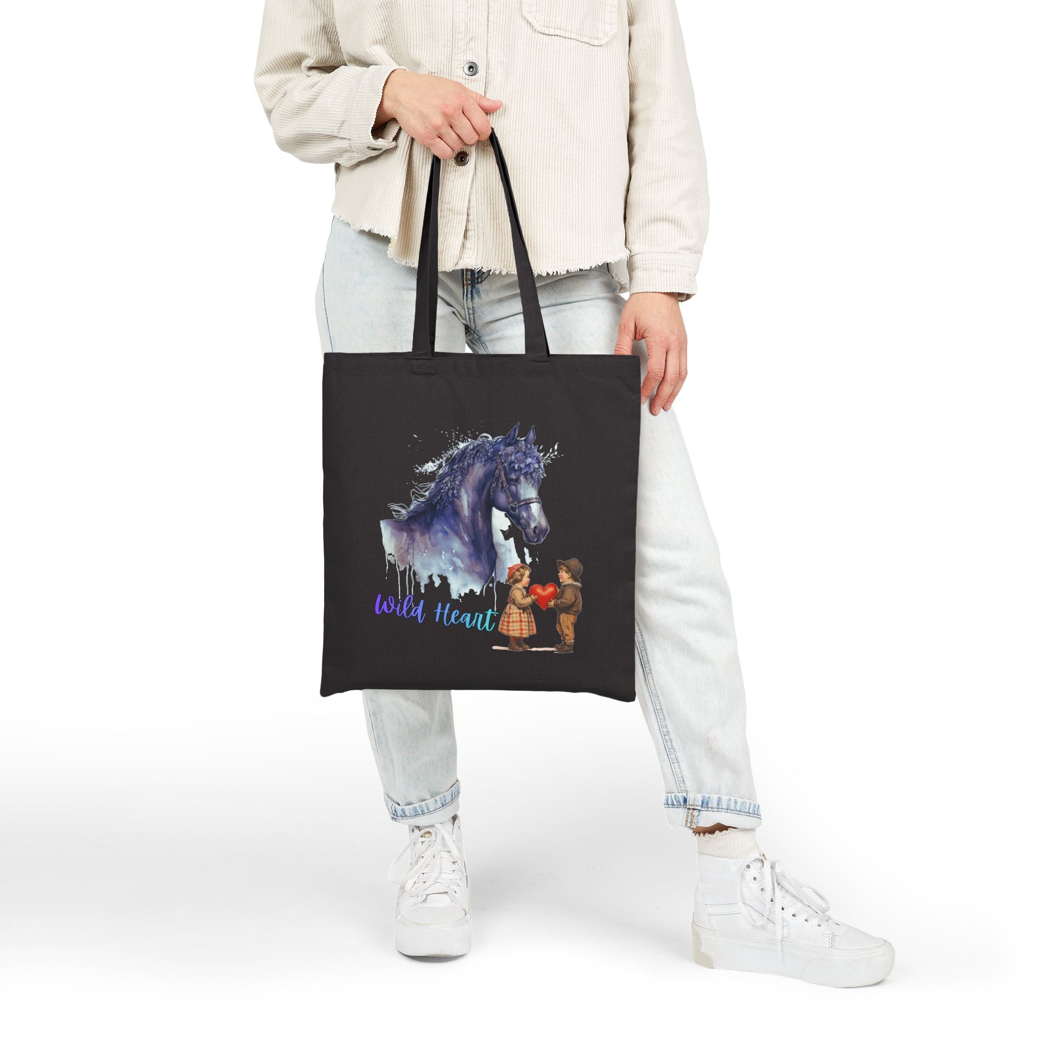 Wild Heart Horse Tote Bag, Horse Lover Gift, Romantic Canvas Tote, Valentine Gift, Cute Horse Bag