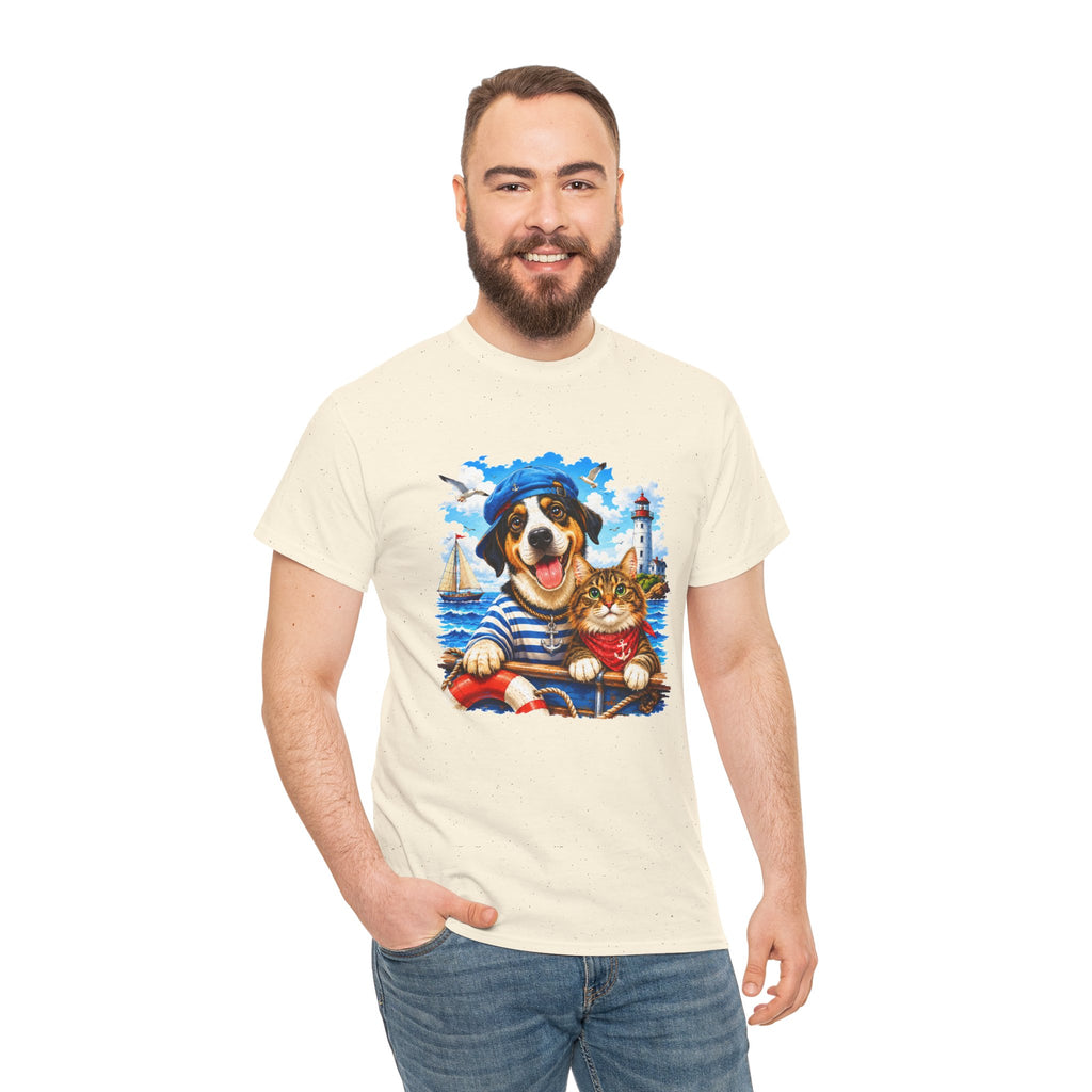 Nautical Dog & Cat T-Shirt | Sailor Pet Graphic Tee | Coastal Animal Lover Shirt | Beach Dog Cat Gift