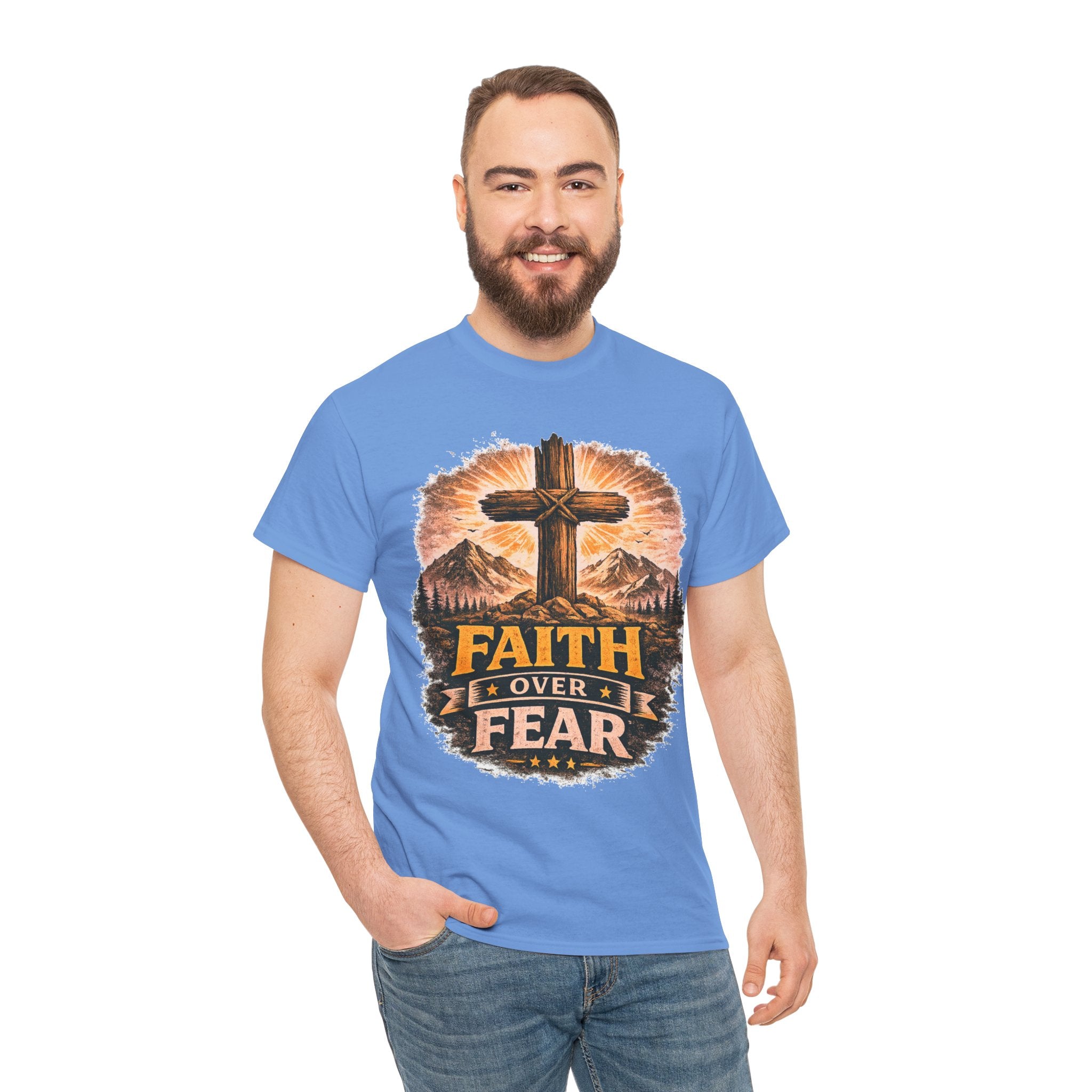 Faith Over Fear T-Shirt | Christian Cross Shirt | Religious Graphic Tee | Bible Verse Gift | Men's Faith Shirt
